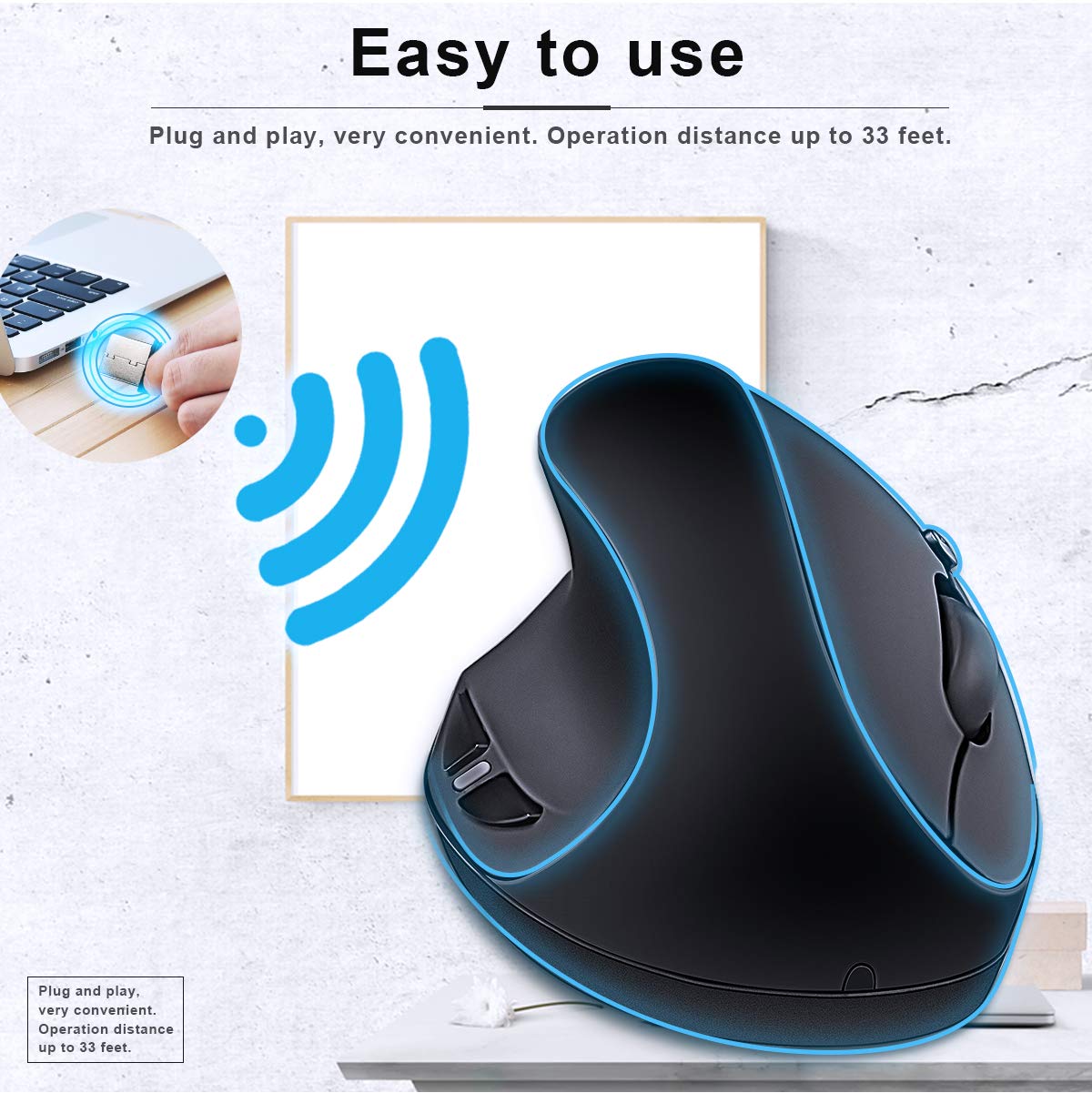 Left Handed Mouse,2.4Ghz Ergonomic Vertical Dpi 800/1200/1600 Wireless Mouse With Usb Receiver For Small Hand,Black