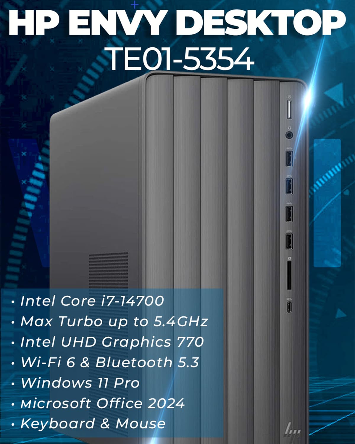 Hp Envy Desktop Pc - Intel I7-14700(Up To 5.4Ghz) - Intel Uhd Graphics 770 - Windows 11 Pro - Microsoft Office Pro Lifetime - Ex