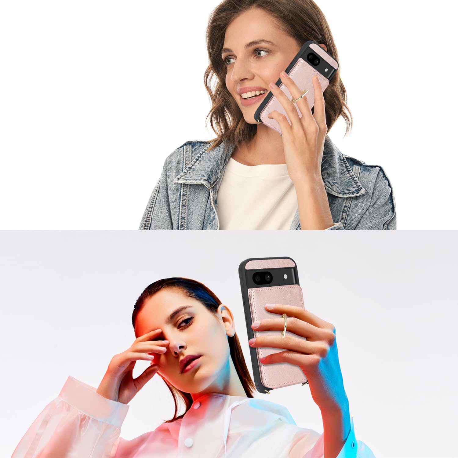 Lipvina For Google Pixel 8A Case With Card Holder And Strap For Women,Crossbody Lanyard,Ring Stand,Snap Clasp,Phone Wallet Cases