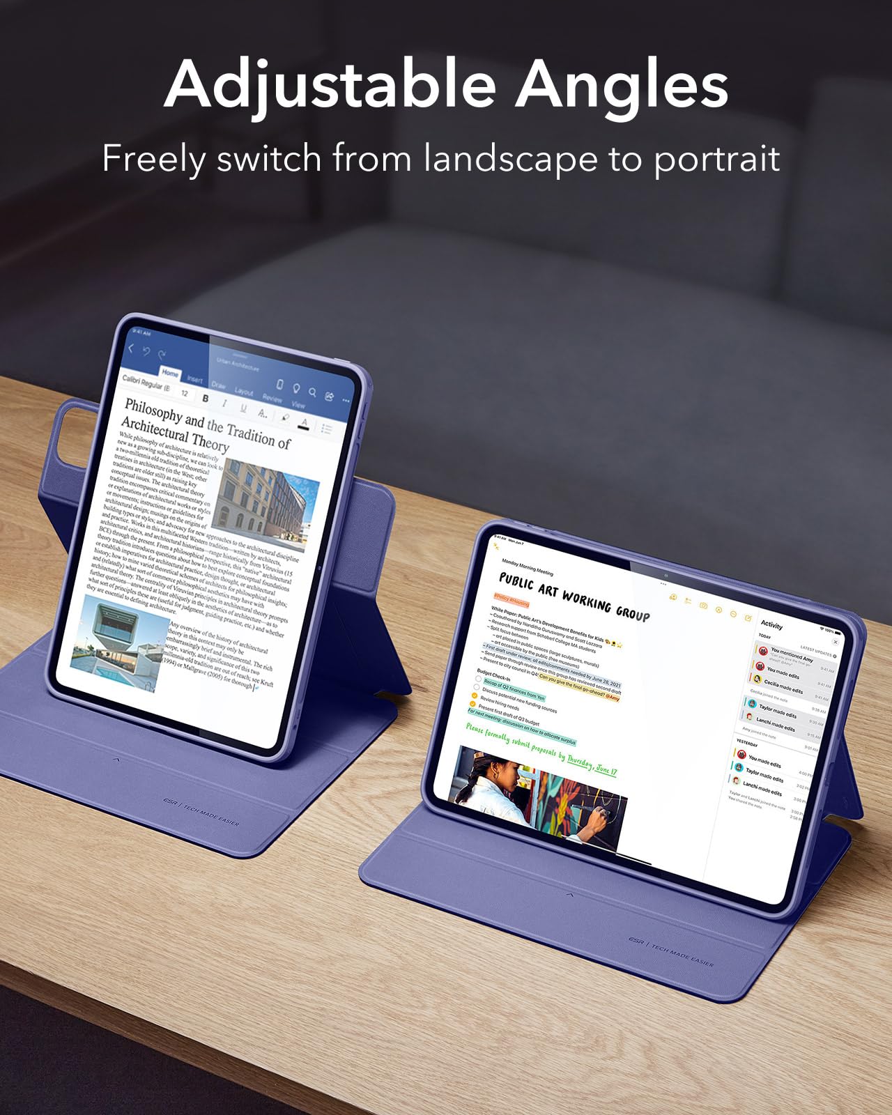 Esr For Ipad Pro 13 Inch Case M4(2024), Ipad Pro 13 Case With Pencil Holder, Removable Magnetic Cover, Vertical Stand, Fully Supports Pencil Pro And Pencil(Usb C), Rebound 360 Series, Lavender