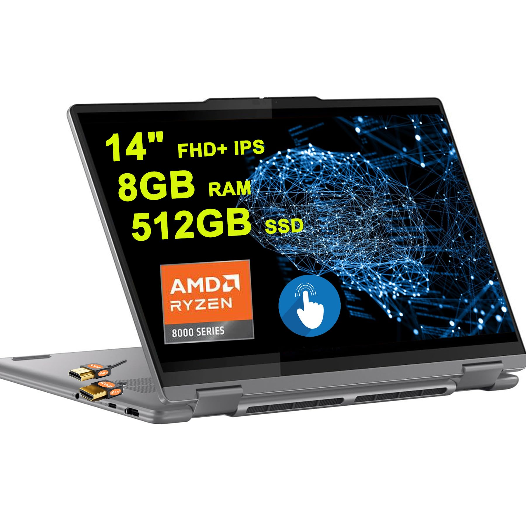 Lenovo Yoga 7 2-in-1 AI PC Laptop 14 FHD+ IPS Touch AMD Zen4 6-core Ryzen 5 8640HS (> i7-1255u) 8GB RAM 512GB SSD Backlit Finger