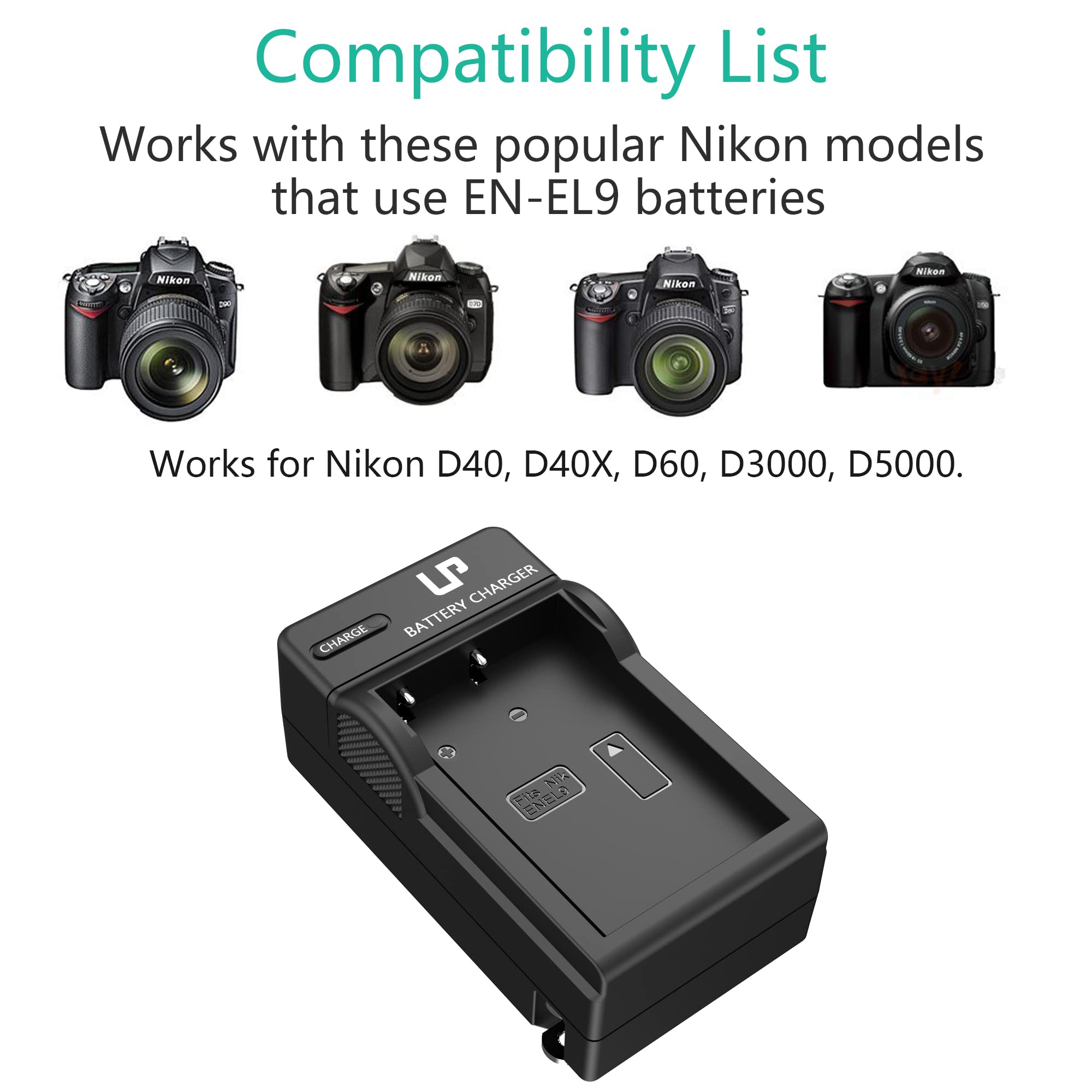 Lp En El9 Battery Charger, En El9A Charger Compatible With Nikon En El9 En El9A Battery, Nikon D40, D40X, D60, D3000, D5000 Came