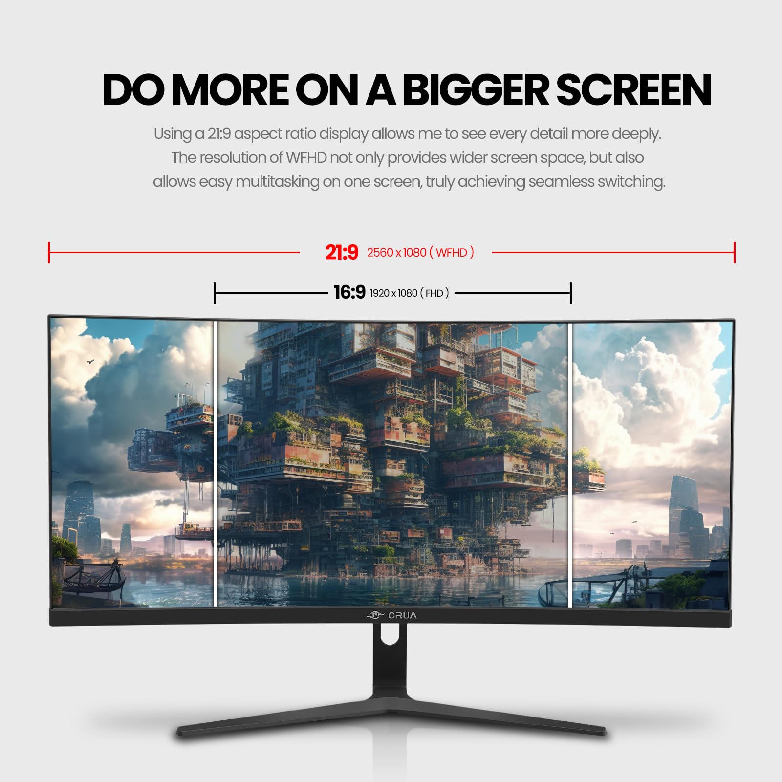 Crua 30Inch Ultrawide Curved Monitor, 21:9 Wfhd(2560X1080P) Va Computer Monitor, 99% Srgb 100Hz 1500R Pc Monitors Support Freesy