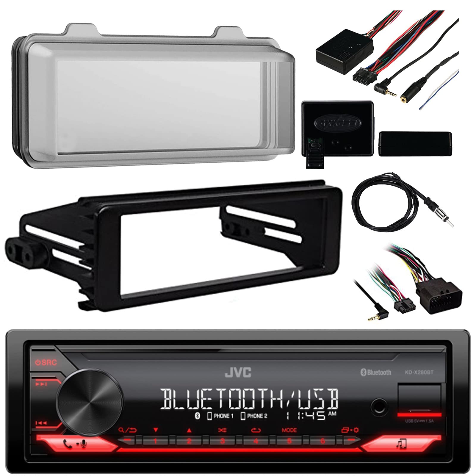Jvc In-Dash Bluetooth Usb Aux Am/Fm Radio Digital Stereo Receiver Bundle With Stereo Install Kit, Weathershield Radio Cover, Uni