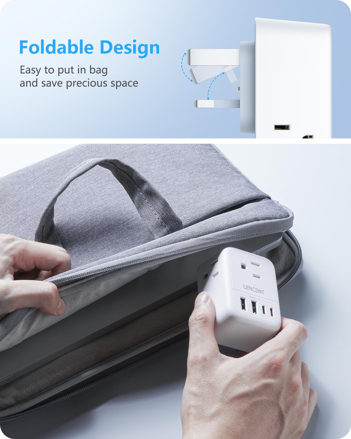 Lencent Foldable Us To Uk Plug Adapter, Type G Travel Outlet Adapter With 4 Usb Charger(2 Usb C), Power Adaptor For Usa To Irela