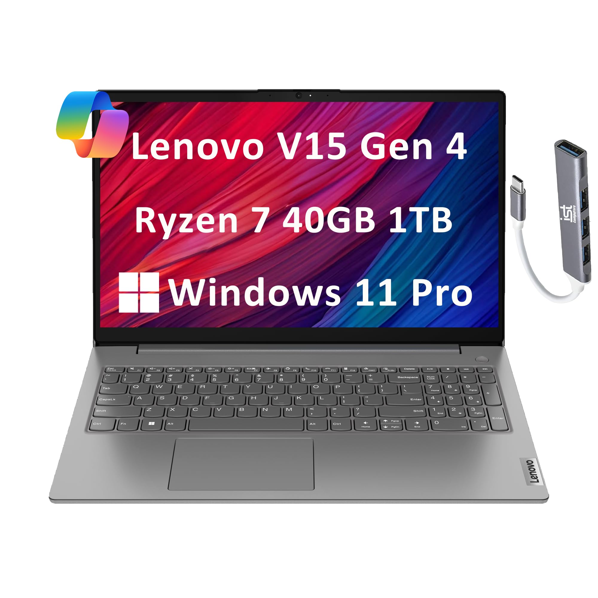 Lenovo V15 Gen 4 (15.6 FHD Anti-Glare, AMD Ryzen 7 7730U (Beat i7-1355U), 40GB RAM, 1TB SSD) for Business, Military Grade, Numer
