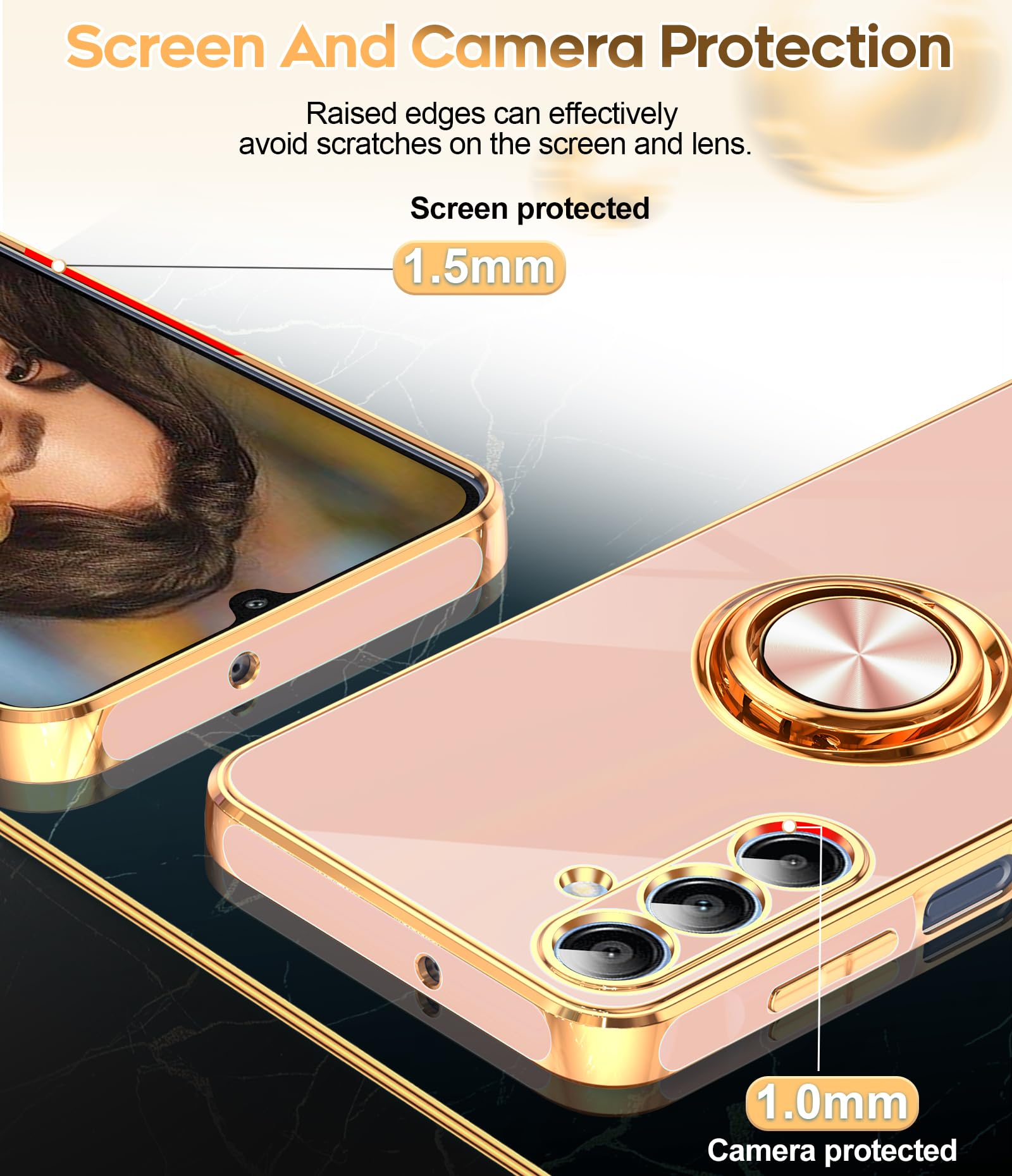 Leyi For Galaxy A16 5G Phone Case: 2 Pack Tempered Glass Screen Protector And 360 Rotatable Ring Holder Magnetic Kickstand, Plat