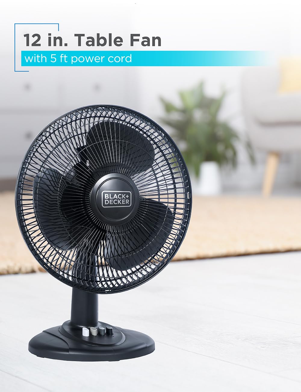 Black+Decker Desk Fan For Home And Office, 12    Fan With 3 Speed Settings, Oscillating Portable Fan For Office Desk, Table Top