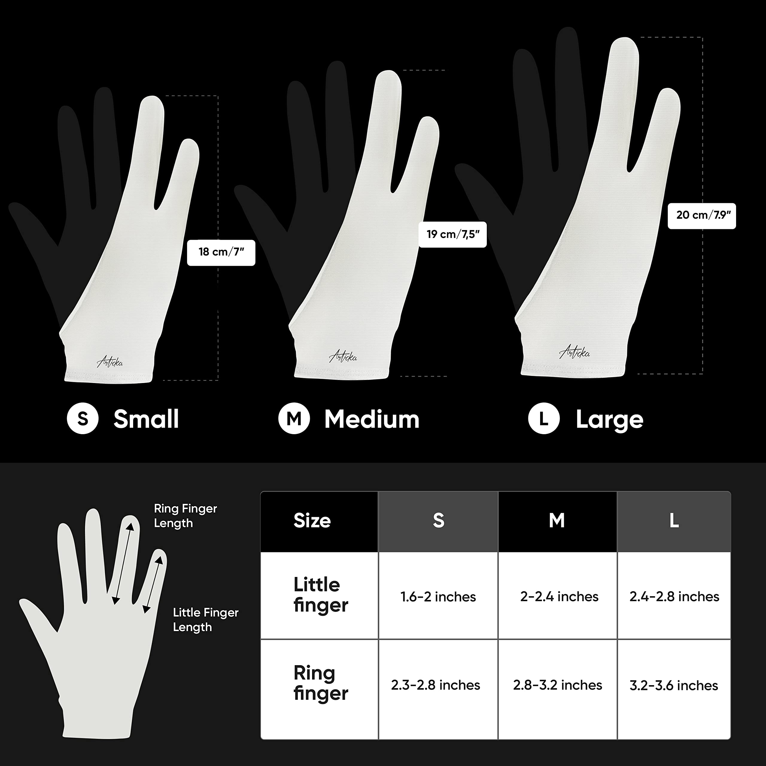 Articka Drawing Glove For Digital Drawing Tablet, Ipad (Smudge Guard, Two Finger, Reduces Friction, Elastic Lycra, Good For Righ