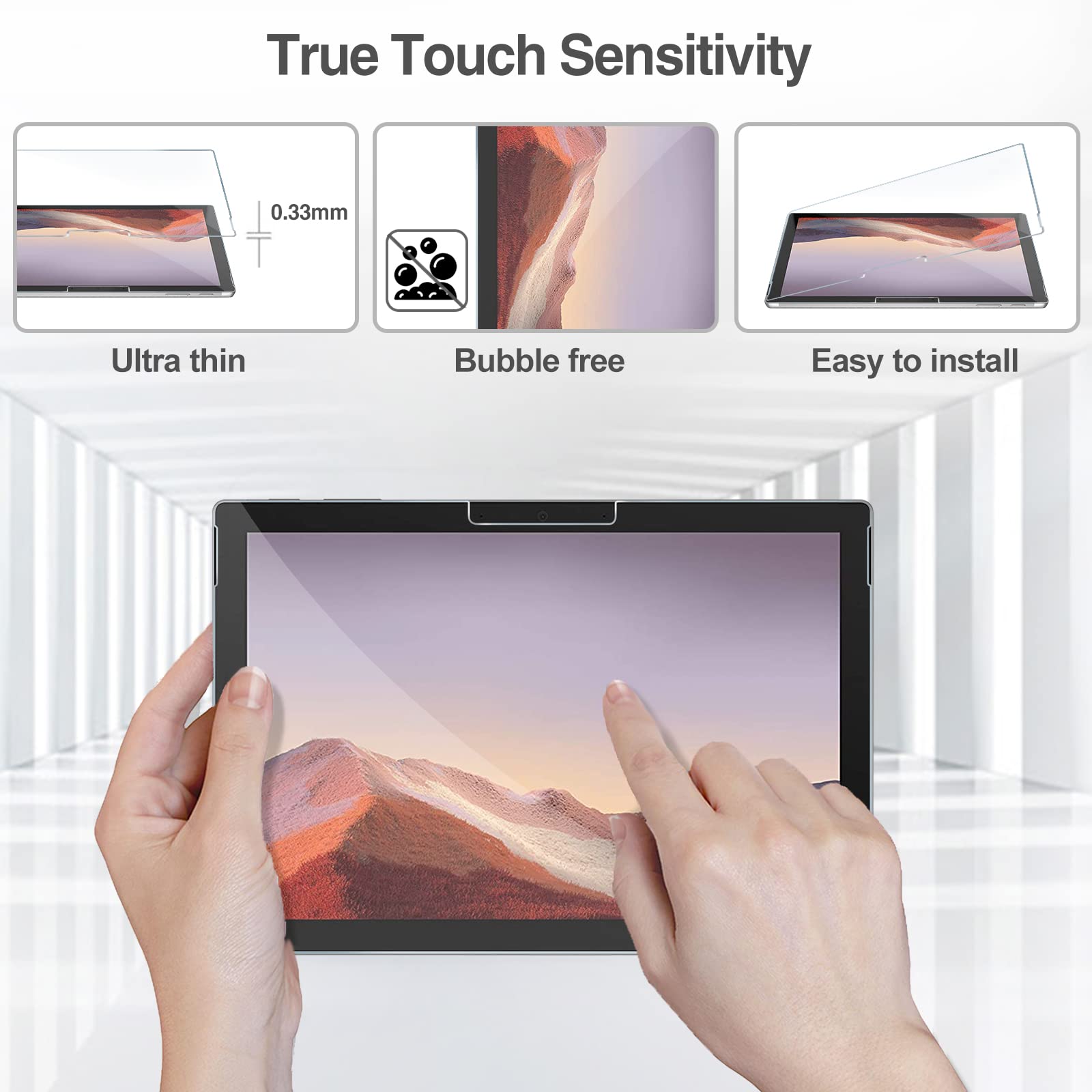 Procase 2 Pack Screen Protector For Surface Pro 7 Plus/Surface Pro 7 / Pro 6 / Pro 5 / Pro 4, Tempered Glass Screen Film Guard Screen Protector For 12.3 Inch Suface Pro 7 Plus Surface Pro 7 6 5 4