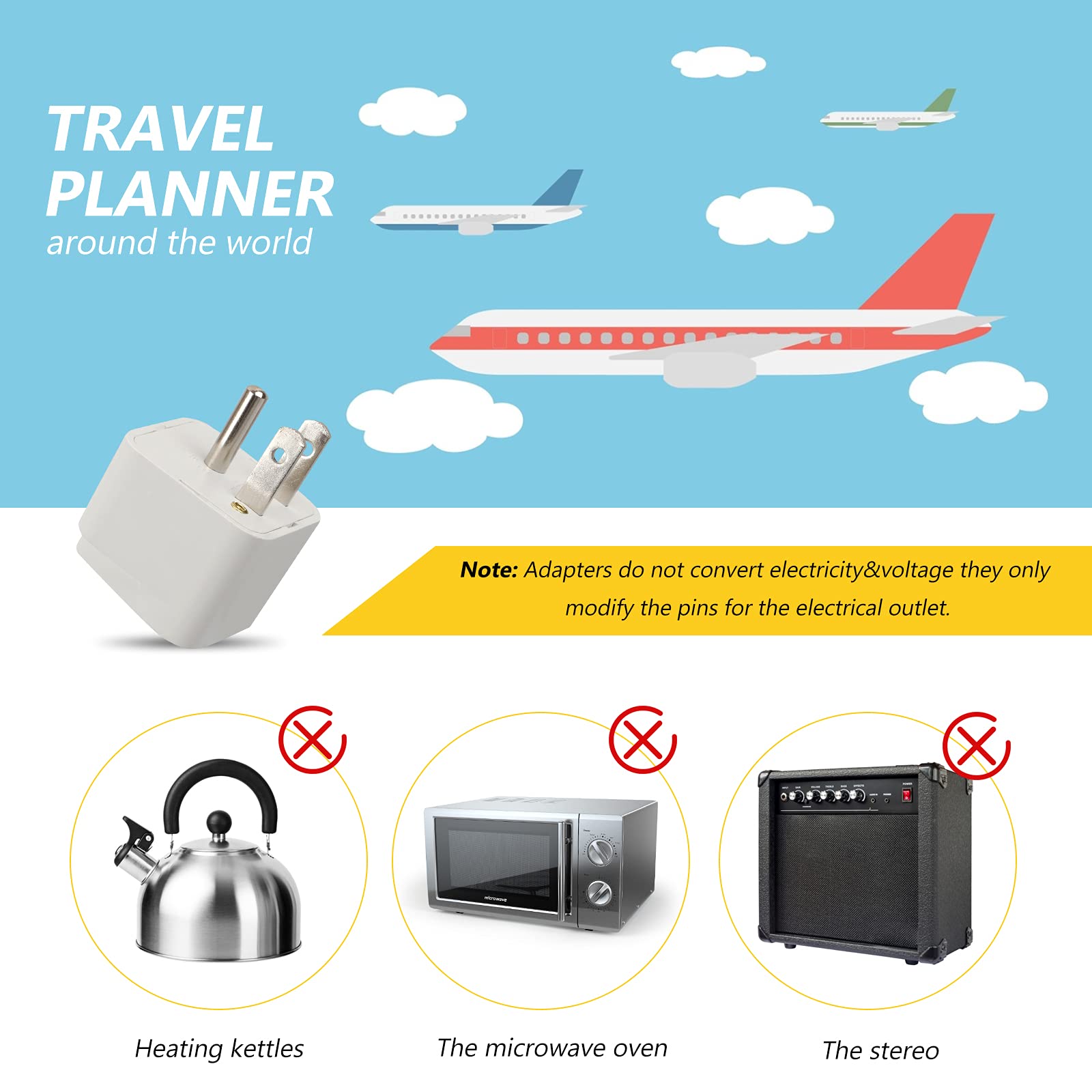 8 Pack Universal Adapter, Uk To Us Adapter, Europe To Us Plug Adapter, Travel Adapters, European To Usa General Adapter, America