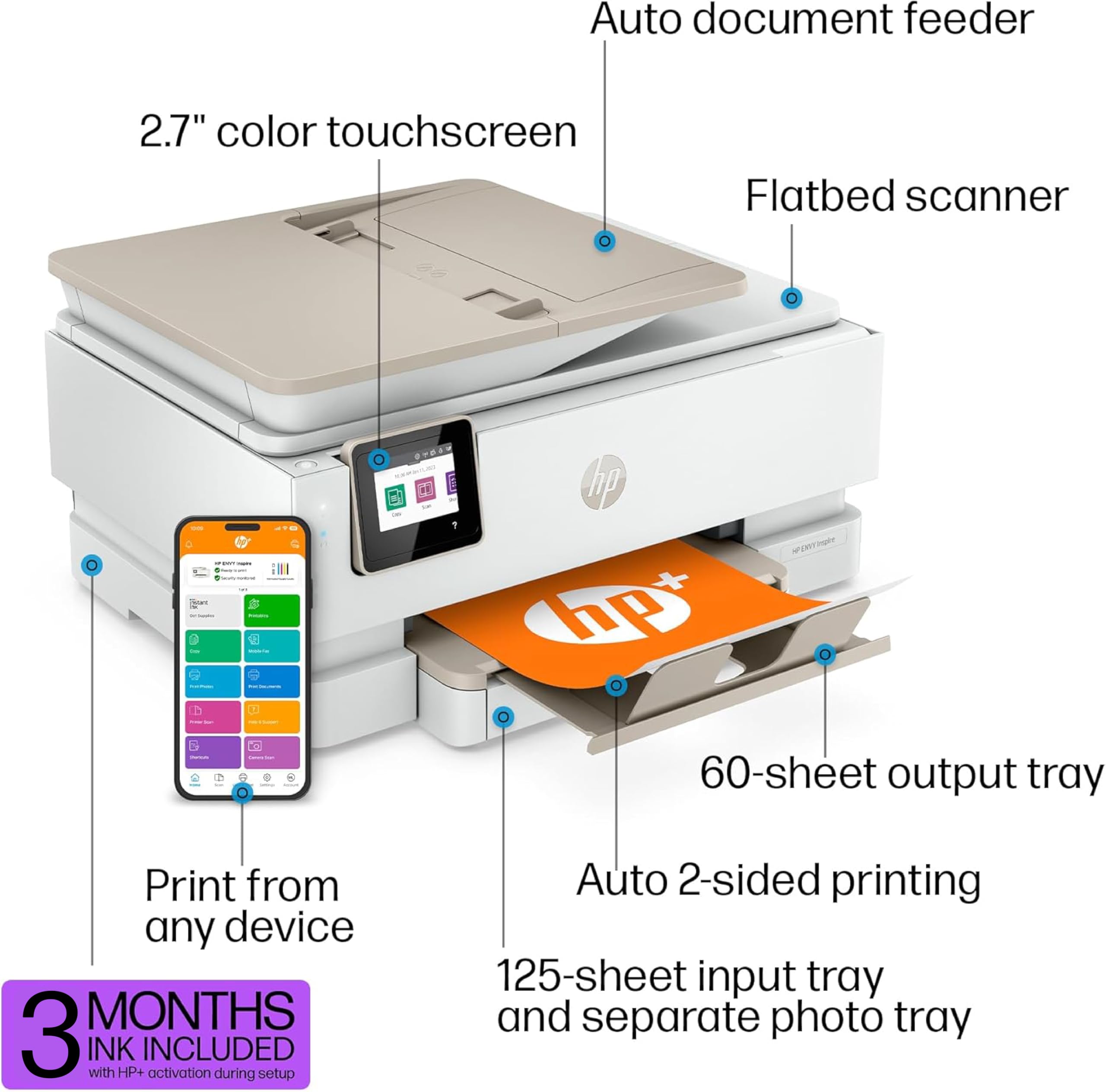 Hp Envy Inspire 7958E Wireless All-In-One Color Inkjet Printer, Print, Scan, Copy, Duplex Printing Best-For-Home, 3 Month Instan