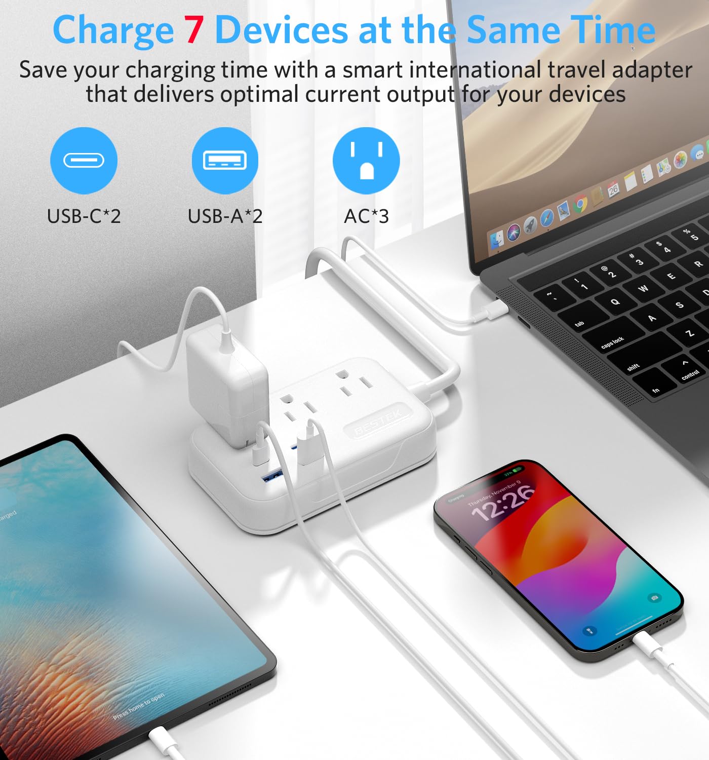 Bestek Uk Travel Plug Adapter: European Travel Plug Adapter   Us To Uk Plug Adapter With 20W Usb C Charger   3 Ac Outlets And 4