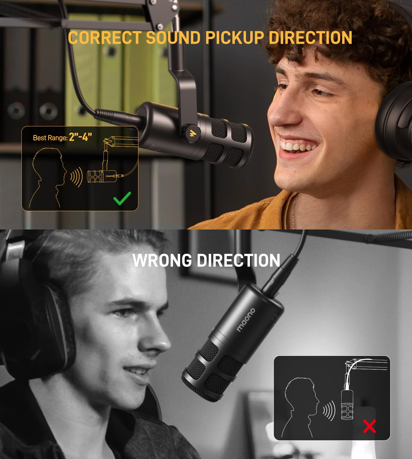 Maono Xlr Podcast Dynamic Microphone, Cardioid Studio Mic With Boom Arm For Vocal Recording,Streaming,Gaming, Voice Isolation Te