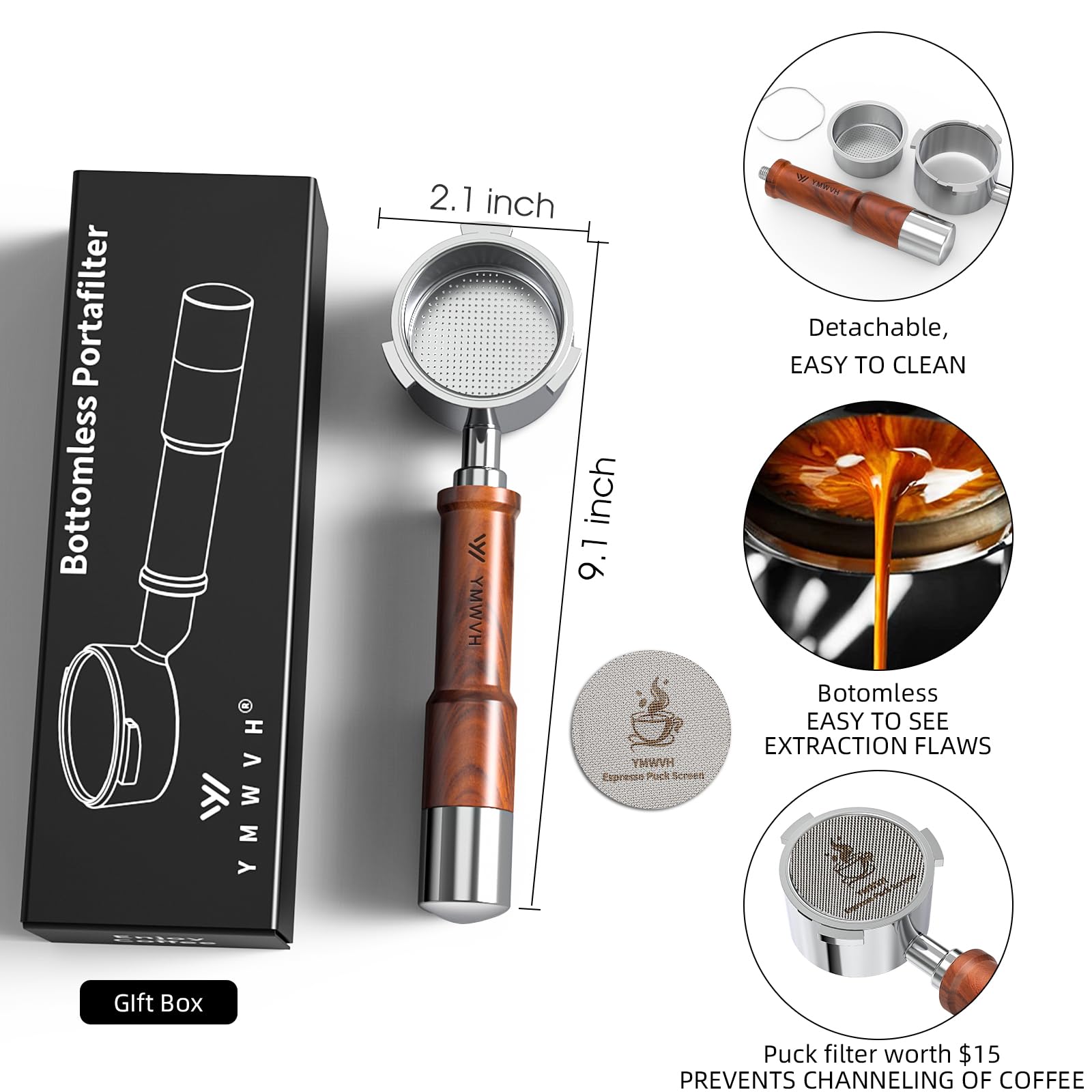 51Mm Espresso Bottomless Portafilter 3 Ears Fit For Delonghi Ec680, Ec685 & Ec885 Espresso Machine, 100% Stainless Steel Bottoml