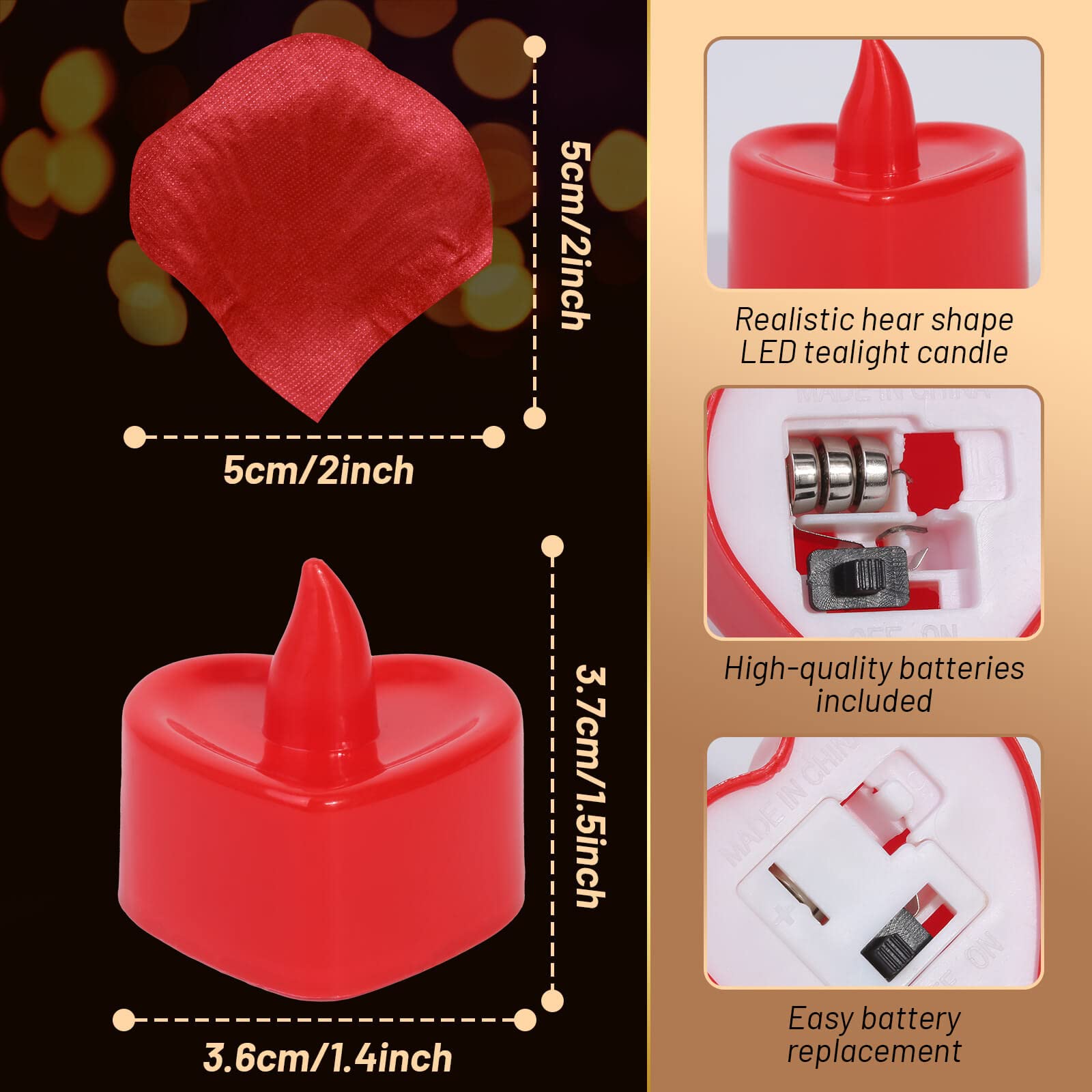 Cridoz Red Rose Petals For Romantic Night For Him Set, 2000 Pieces Artificial Rose Petals With 24 Pieces Red Flameless Led Candl