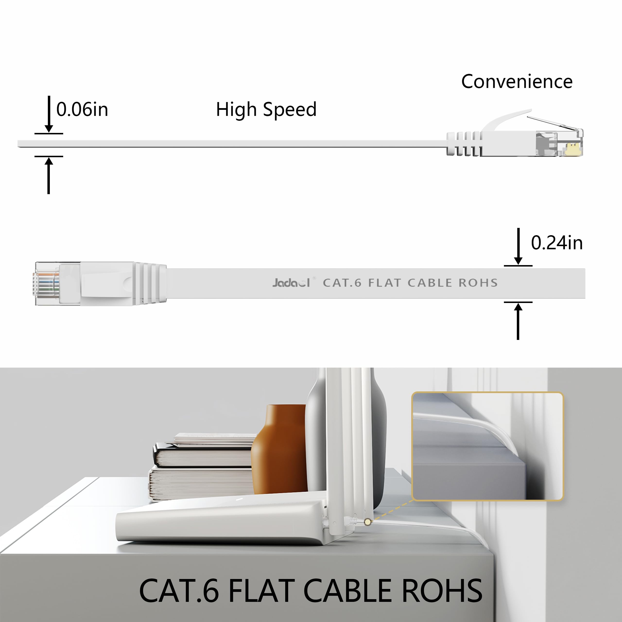Jadaol Cat 6 Ethernet Cable 50 Ft, Outdoor&Indoor 10Gbps Support Cat8 Cat7 Network, Flat Fast Speed Rj45 Internet Lan Computer S