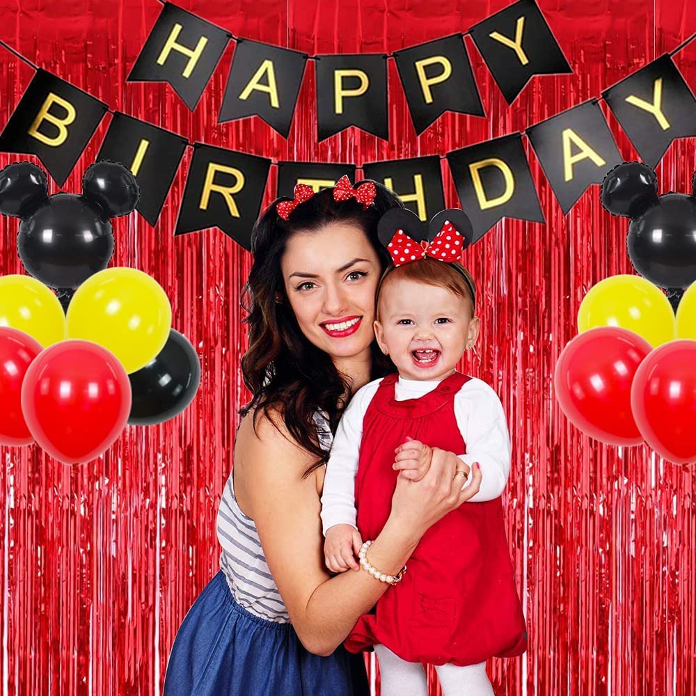 Toniful 3Pcs Red Door Streamers,Red Photo Booth Backdrop Metallic Streamers Red Foil Fringe Curtains For Birthday,Christmas,New