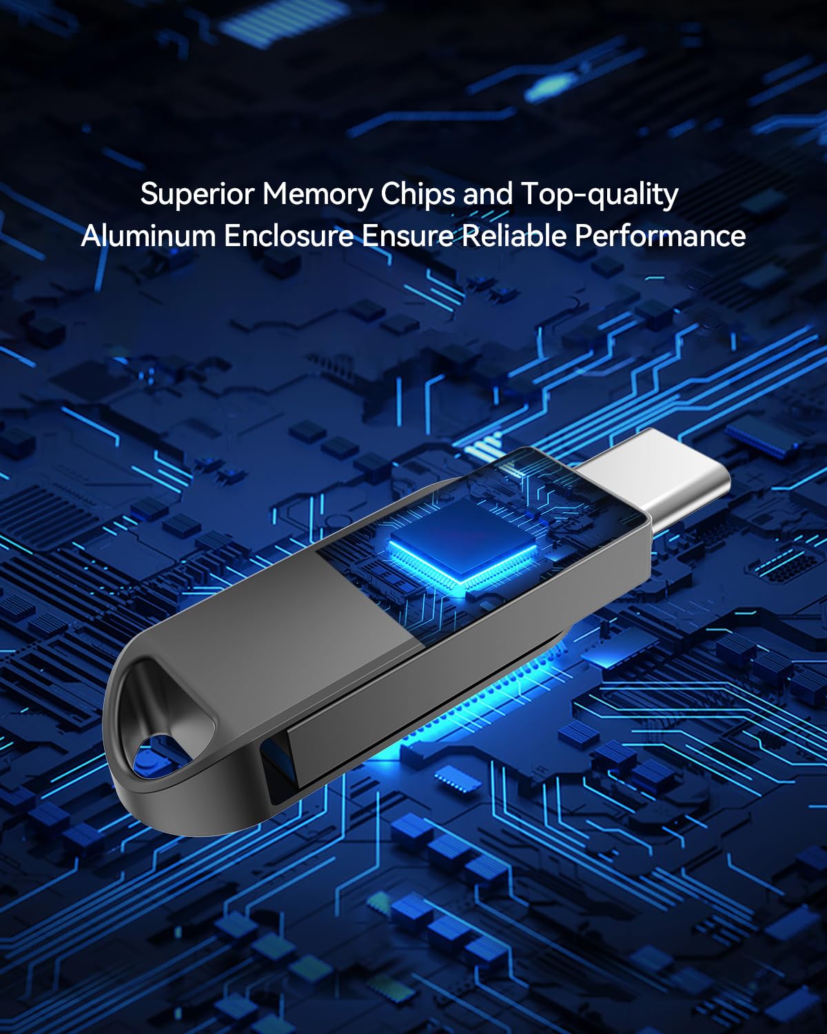 Orlian 128GB USB C Flash Drive Dual USB 3.0 Type C Metal Waterproof Swivel Grey