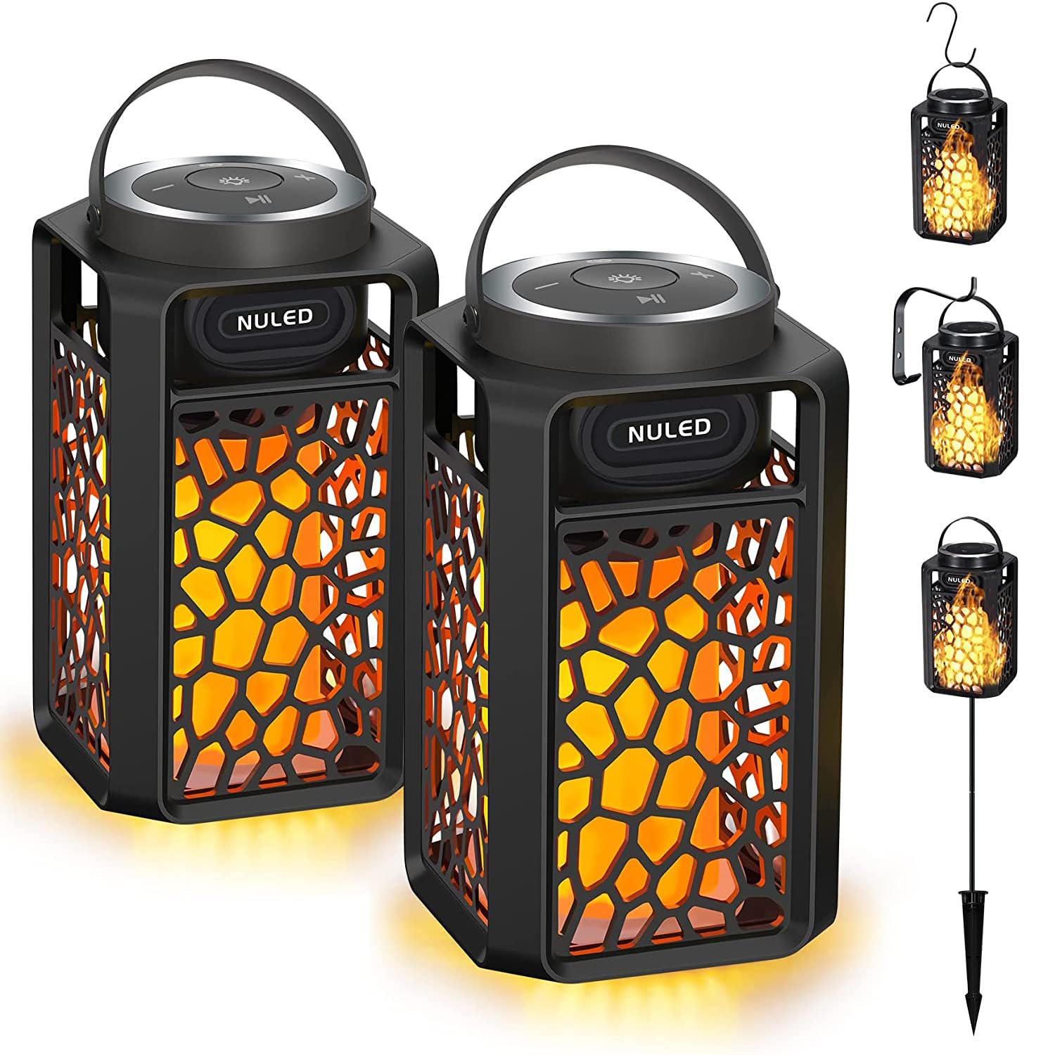Nunet 2Pack Outdoor Bluetooth 5.1 Speakers Led Flame Speakers 10W Tws Tiki Torch Atmosphere Lantern Waterproof Wireless Portable