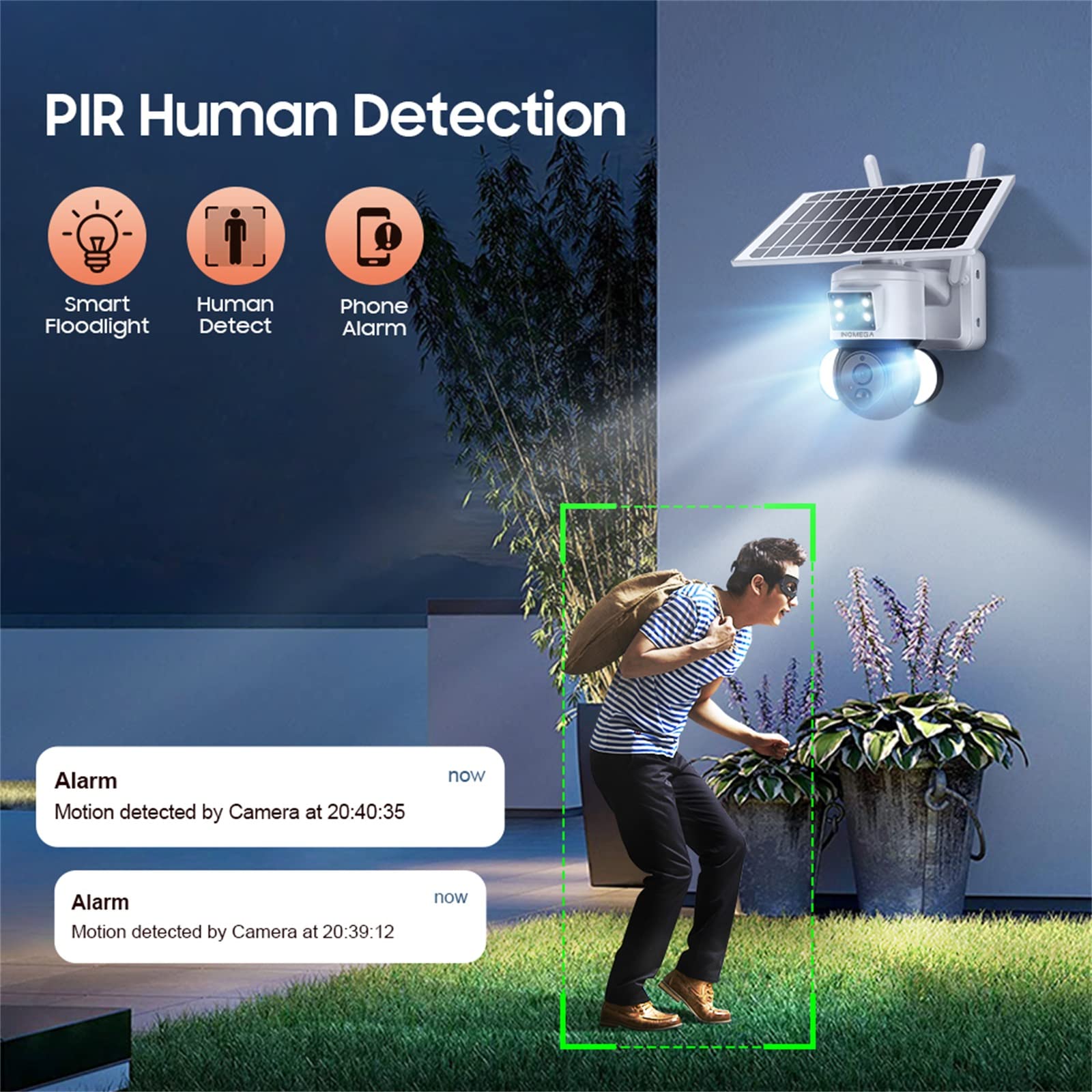 Inqmega Solar Security Cameras Tuya Smart,3Mp Fhd Wifi 360 View 15000Mah Solar Powered Cameras For Home,Pir Motion Sensor Flood