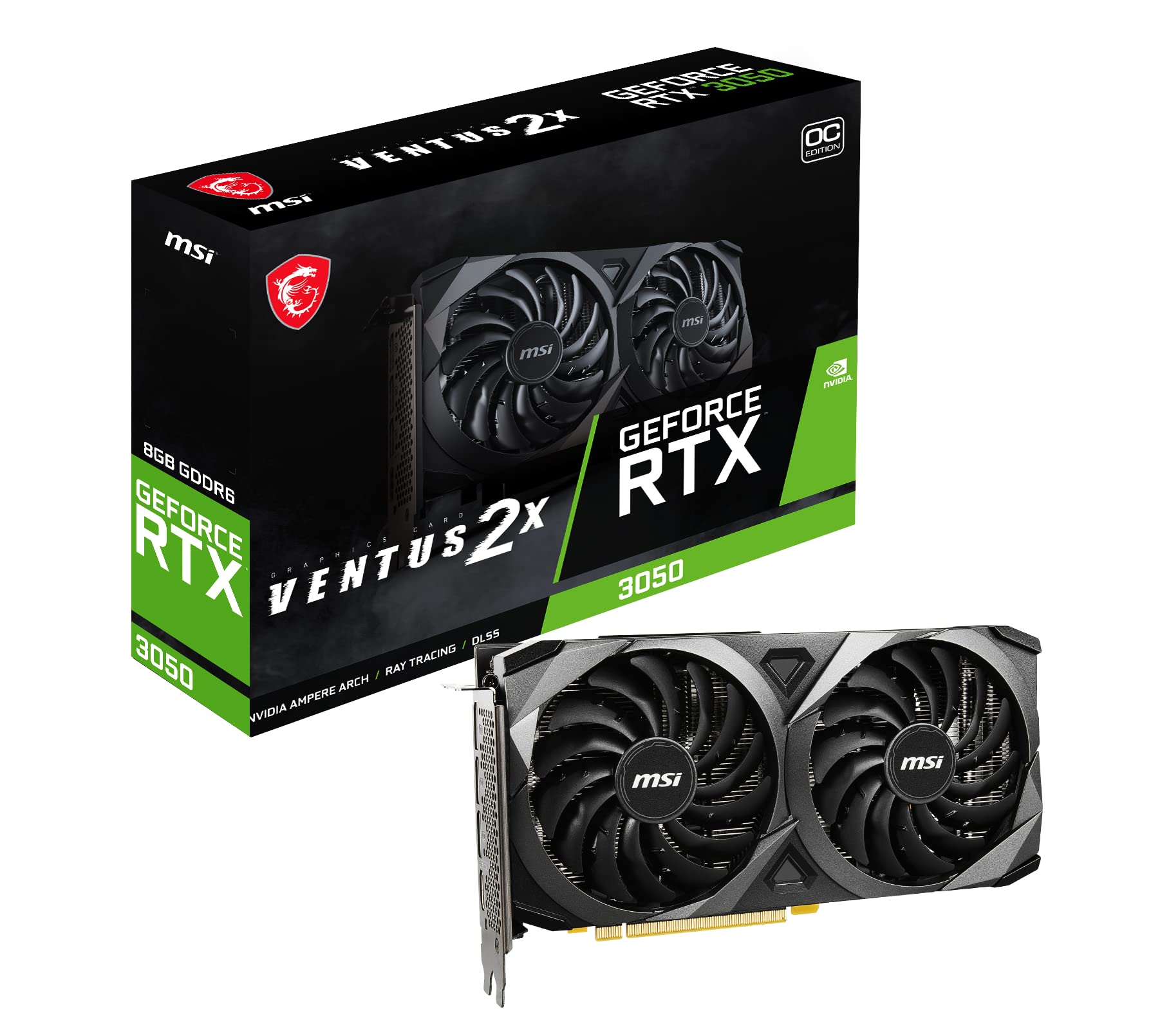 Msi Gaming Geforce Rtx 3050 8Gb Gdrr6 128 Bit Hdmi/Dp Pcie 4 Torx Twin Fans Ampere Oc Graphics Card (Rtx 3050 Ventus 2X 8G Oc)