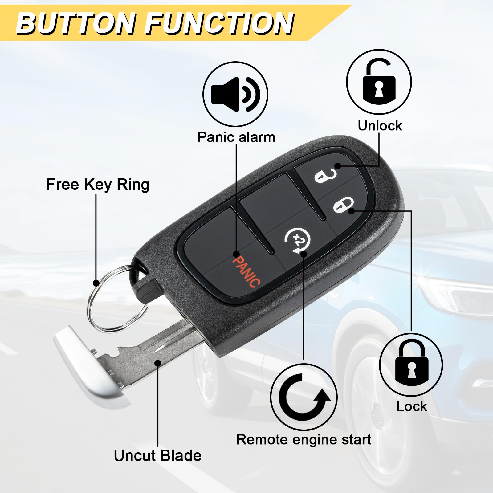 Vurkcy Key Fob Replacement For 2013-2018 Dodge Ram 1500 2500 3500 Car Keyless Entry Remote Control, Gq4-54T Gq454T, 4 Buttons