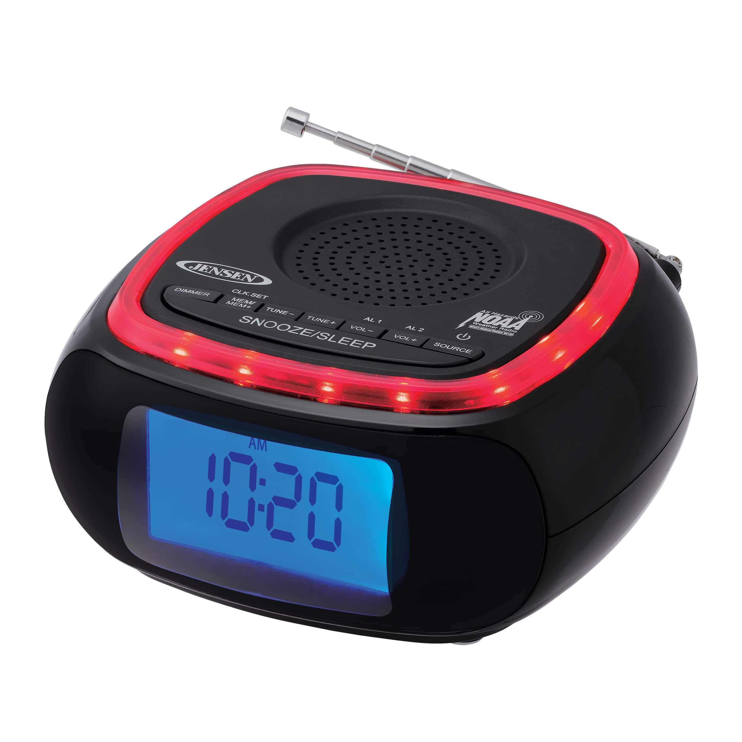 Jensen Jep 725 Digital Am/Fm Weather Band Alarm Clock Radio With Noaa Weather Alert And Top Mounted Red Led Alert Indicator Ring