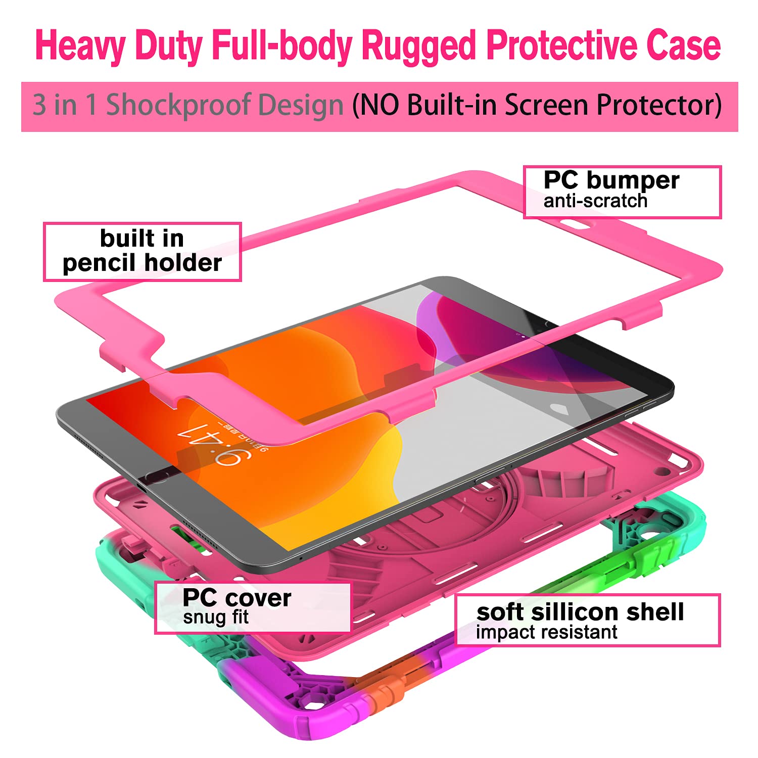 Bmouo Ipad 9Th Generation Case,Ipad 8Th/7Th Generation Case,Ipad 10.2 Case,3 Layer Hybrid Shockproof [360 Rotating Stand] [Hand