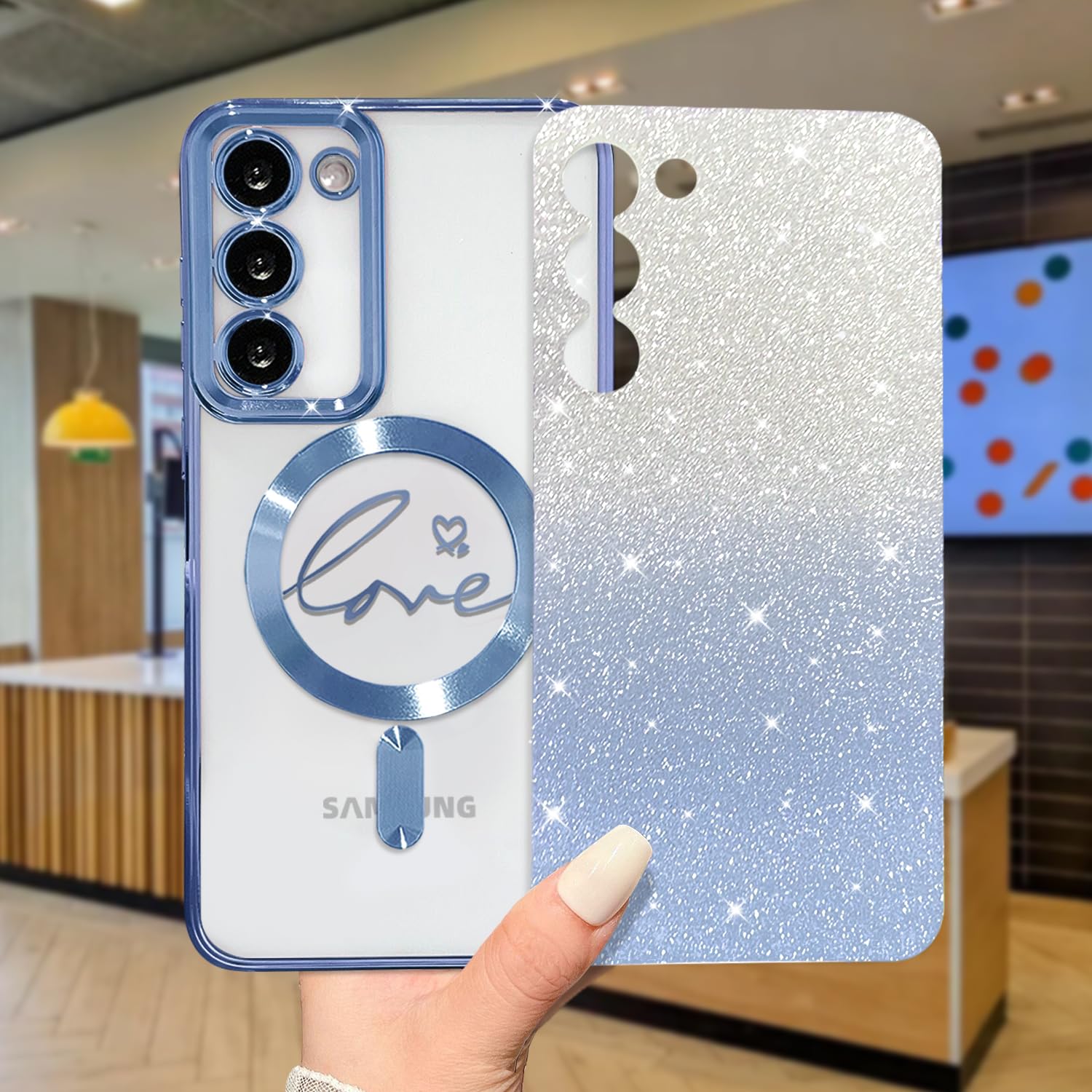 Zonrw For Samsung Galaxy S23 Plus Case Magnetic,For Women Girl Soft Cute Luxury Love Heart Plating Bling Gradient Glitter Phone