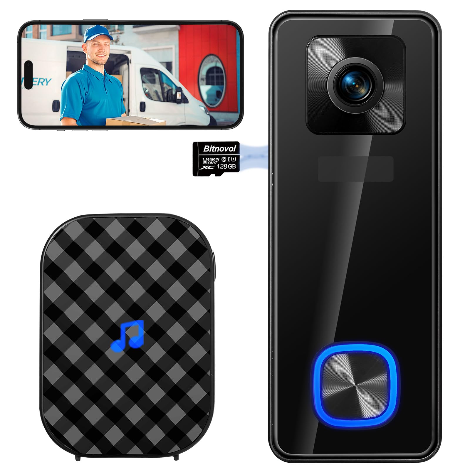 5Mp Doorbell Camera Wireless(128Gb Sd Card Included)   Smart Video Doorbell With Chime Pro,2.4Ghz Wifi 6,Ai Humanoid Alerts,Pir 