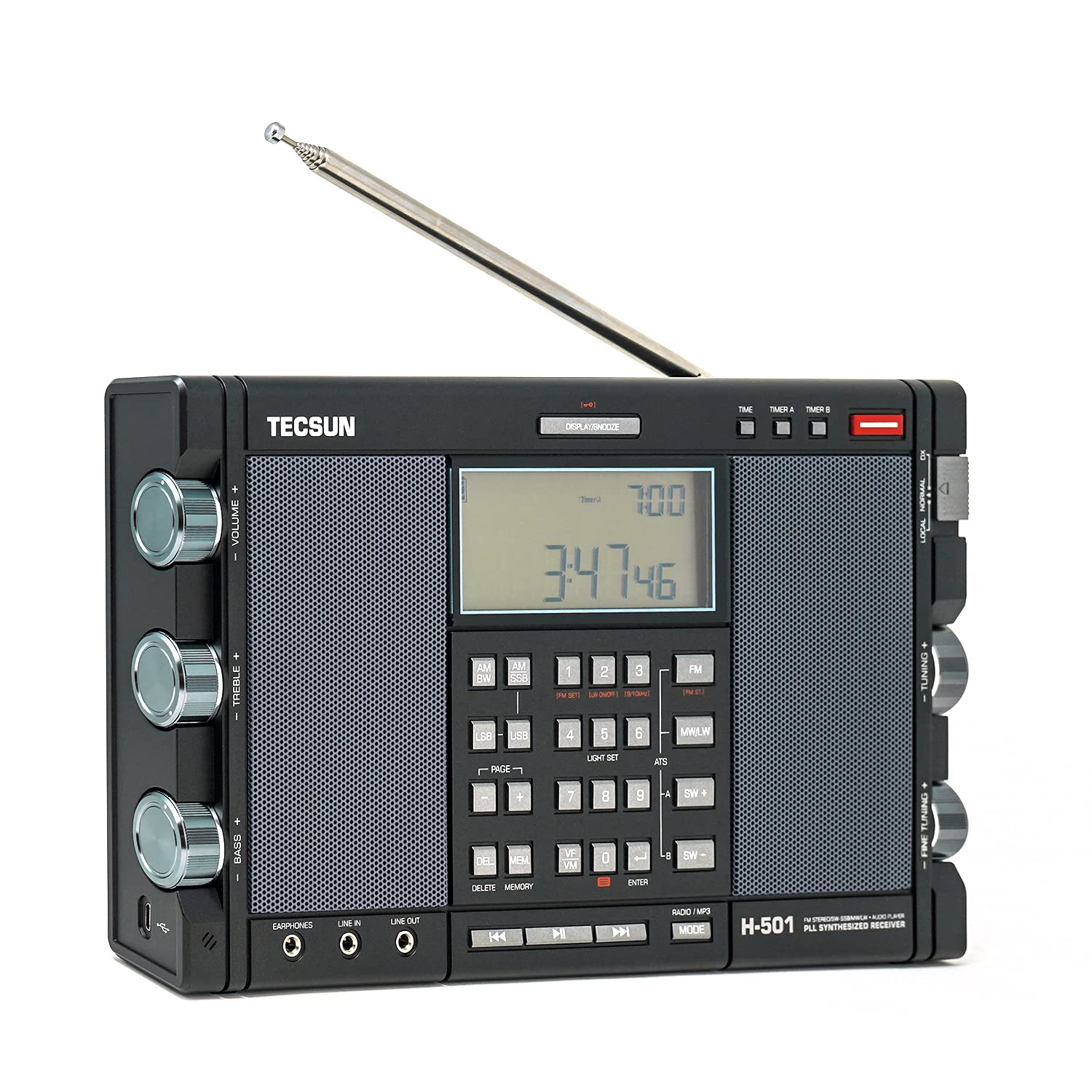 Tecsun H501 Digital Worldband Am/Fm Shortwave Longwave Radio With Ssb Reception, Dual Speakers, & Mp3 Player, Matte Black