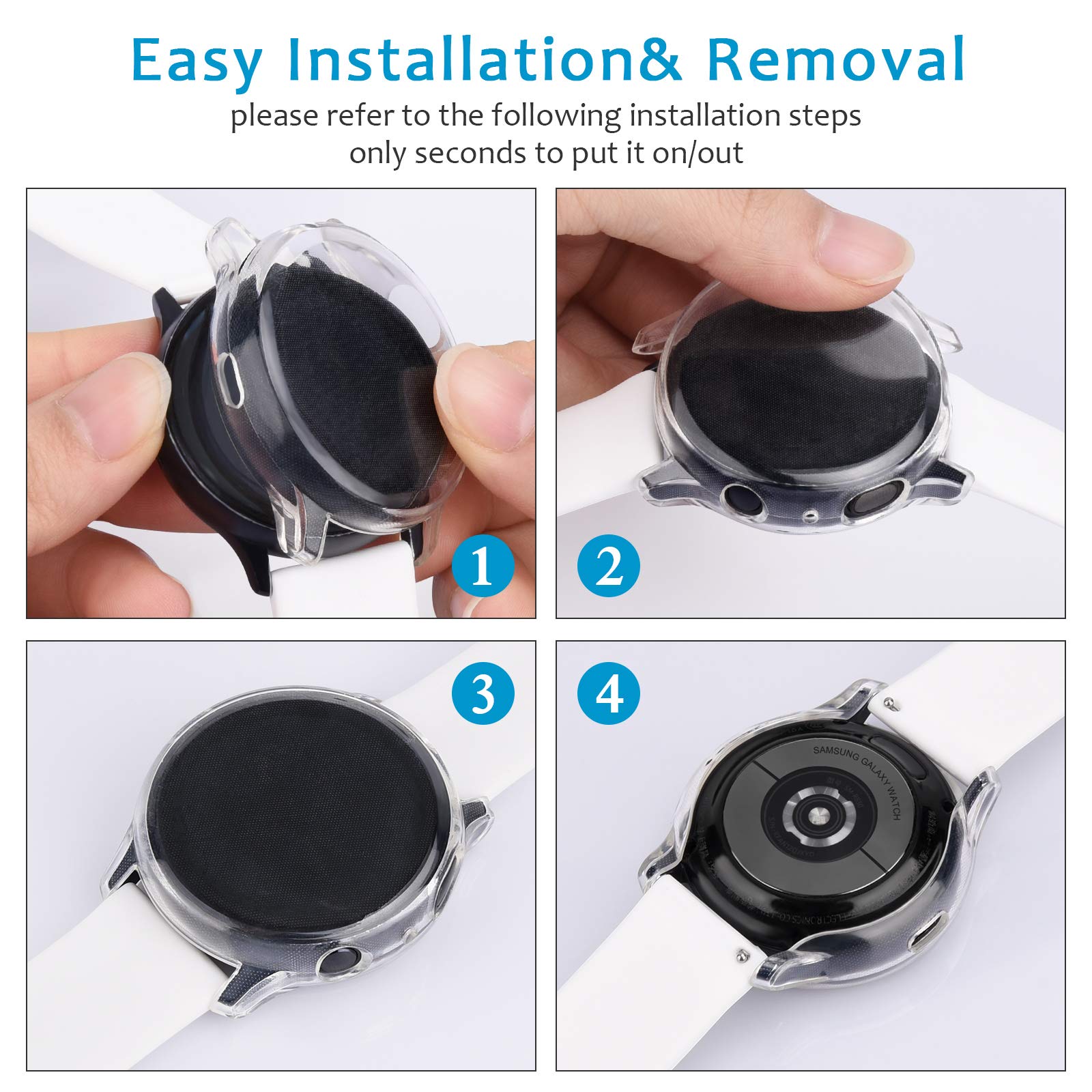 Amzpas [4 Pack] Compatible With Samsung Galaxy Watch Active 2 Screen Protector Case 44Mm, Soft Tpu Full Around Cover For Samsung