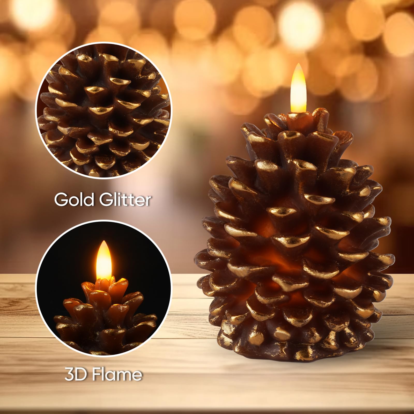 Homemory 2 Pcs Flameless Pine Cone Candles, Led Candles With 6H Timer, Real Wax Battery Operated Candles For Fireplace Decor, Ho