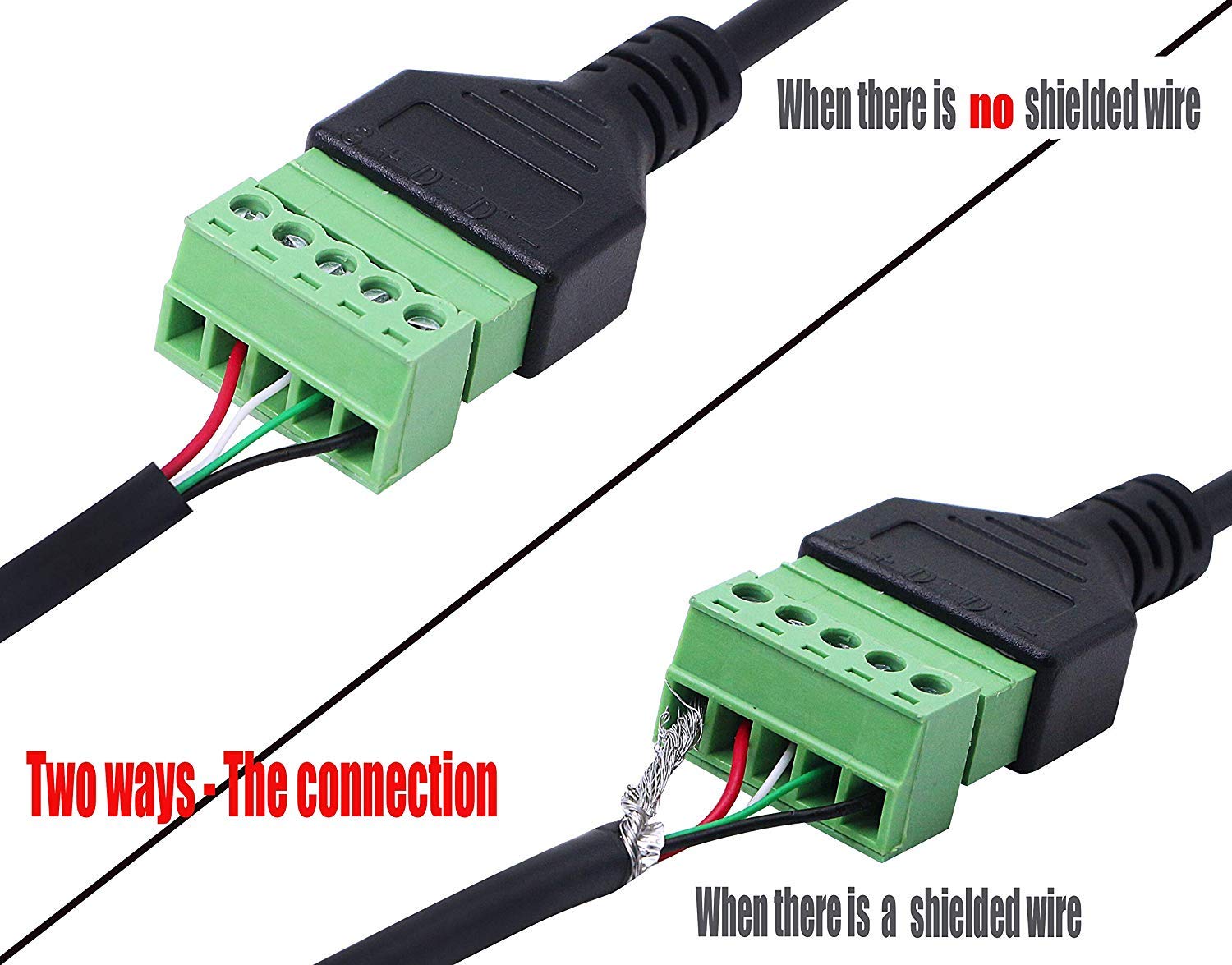 Qaoquda Usb Type C Male To 5 Pin Screw Terminal Female Solderless Bolt Screw Shield Terminals Converter Adapter Cable   1Ft(Type