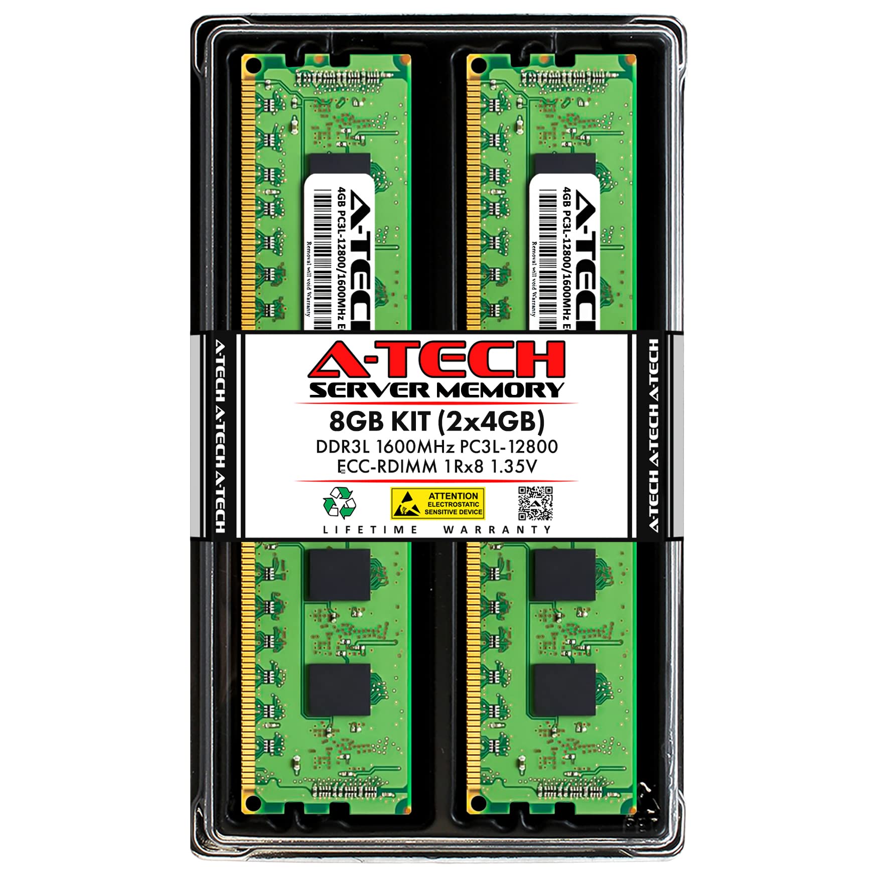 A Tech 8Gb Kit (2X4Gb) Ddr3/Ddr3L 1600Mhz Pc3L 12800R Ecc Rdimm 1Rx8 Single Rank 1.35V Ecc Registered Dimm 240 Pin Server Ram Me