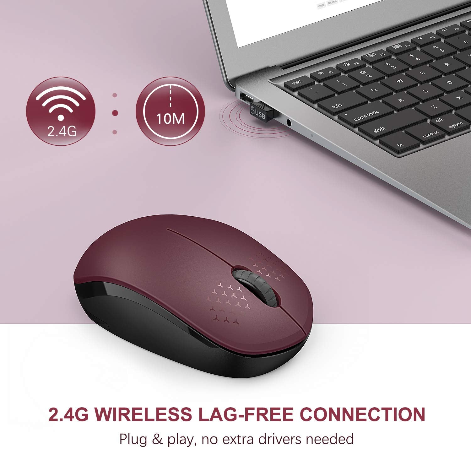 Seenda Wireless Mouse, 2.4G Noiseless Mouse With Usb Receiver Portable Computer Mice For Pc, Tablet, Laptop   Red&Black