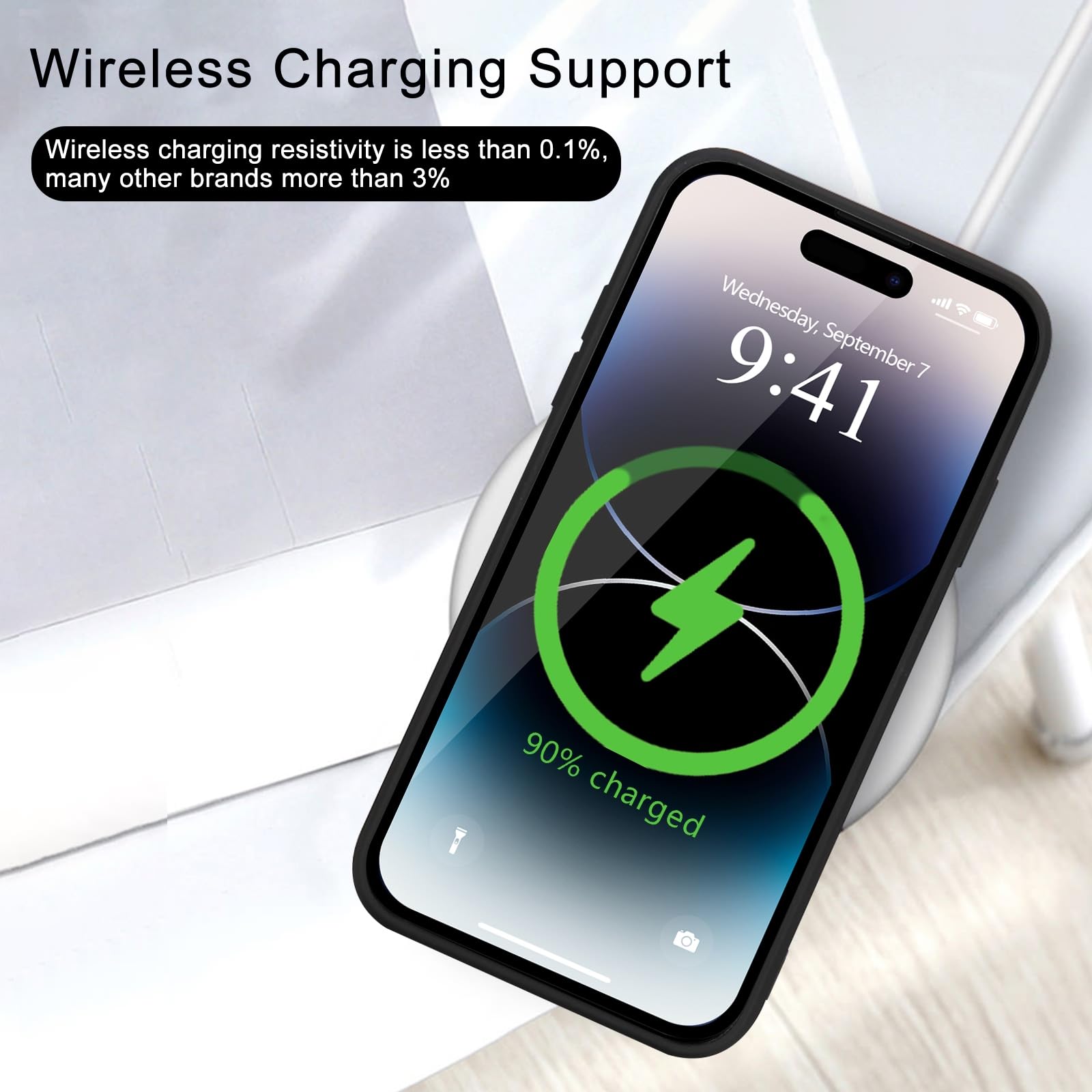 Wirvyuer For Iphone 14 Pro Case Cute Slim Shockproof Phone Case With Wireless Charging Support And Protection, Black