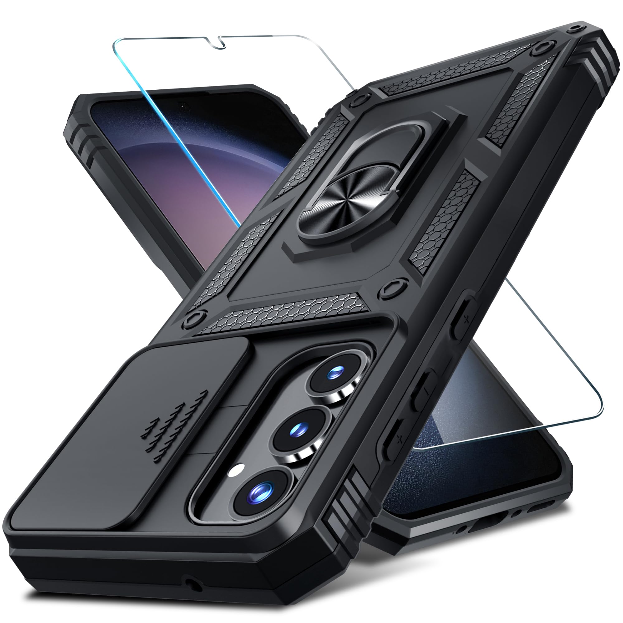 Janmitta Compatible With Samsung Galaxy A35 5G Case Built In Slide Camera Lens Cover+Screen Protector+Finger Ring Holder Kicksta