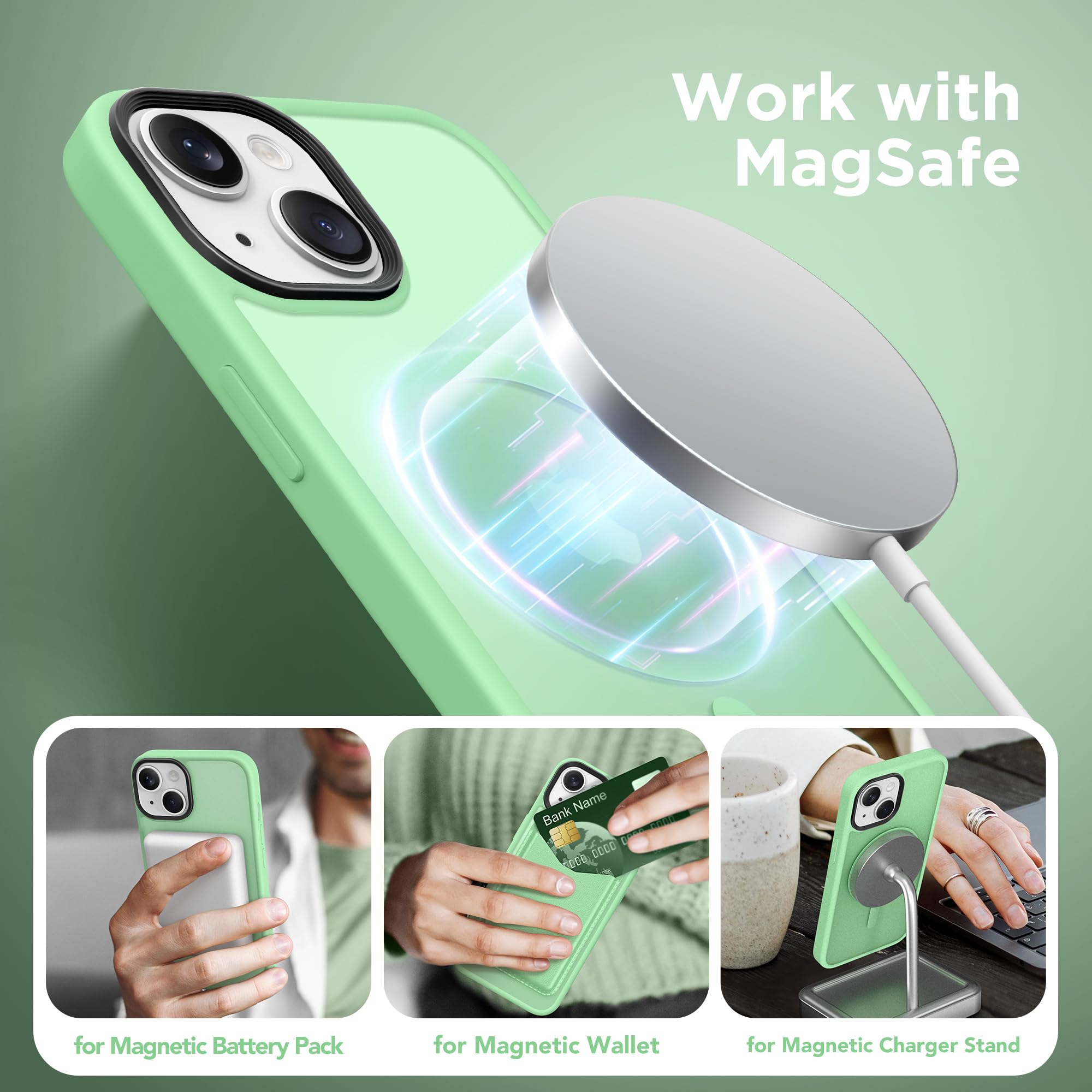 Magnetic Case For Iphone 13 6.1'',Compatible With Magsafe,[2 Screen Protector & 2 Camera Cover][Anti Fingerprint] Slim Transluce
