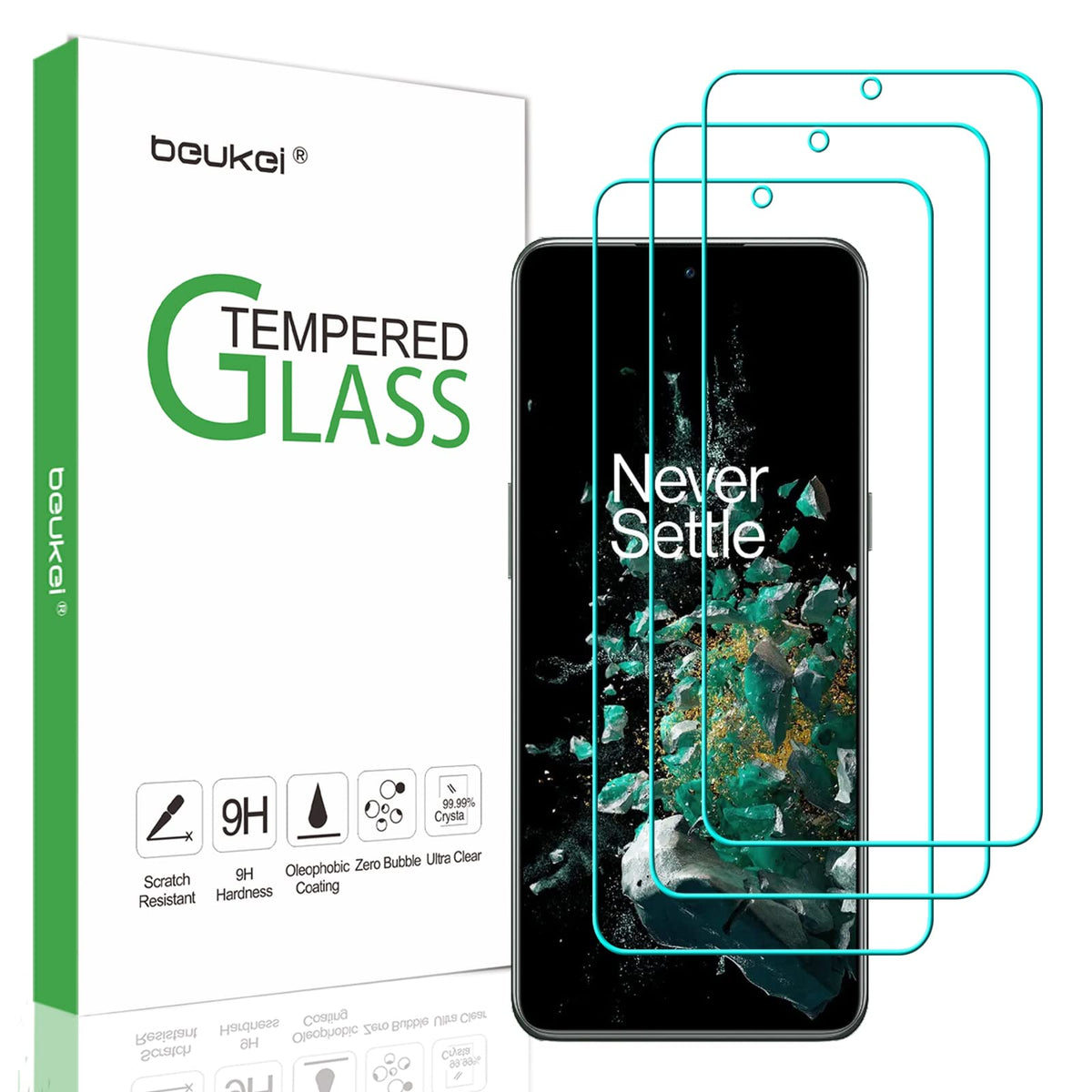 Beukei (3 Pack) Compatible For Oneplus 10T 5G / Oneplus 10T Screen Protector Tempered Glass,Touch Sensitive,Case Friendly, 9H Hardness