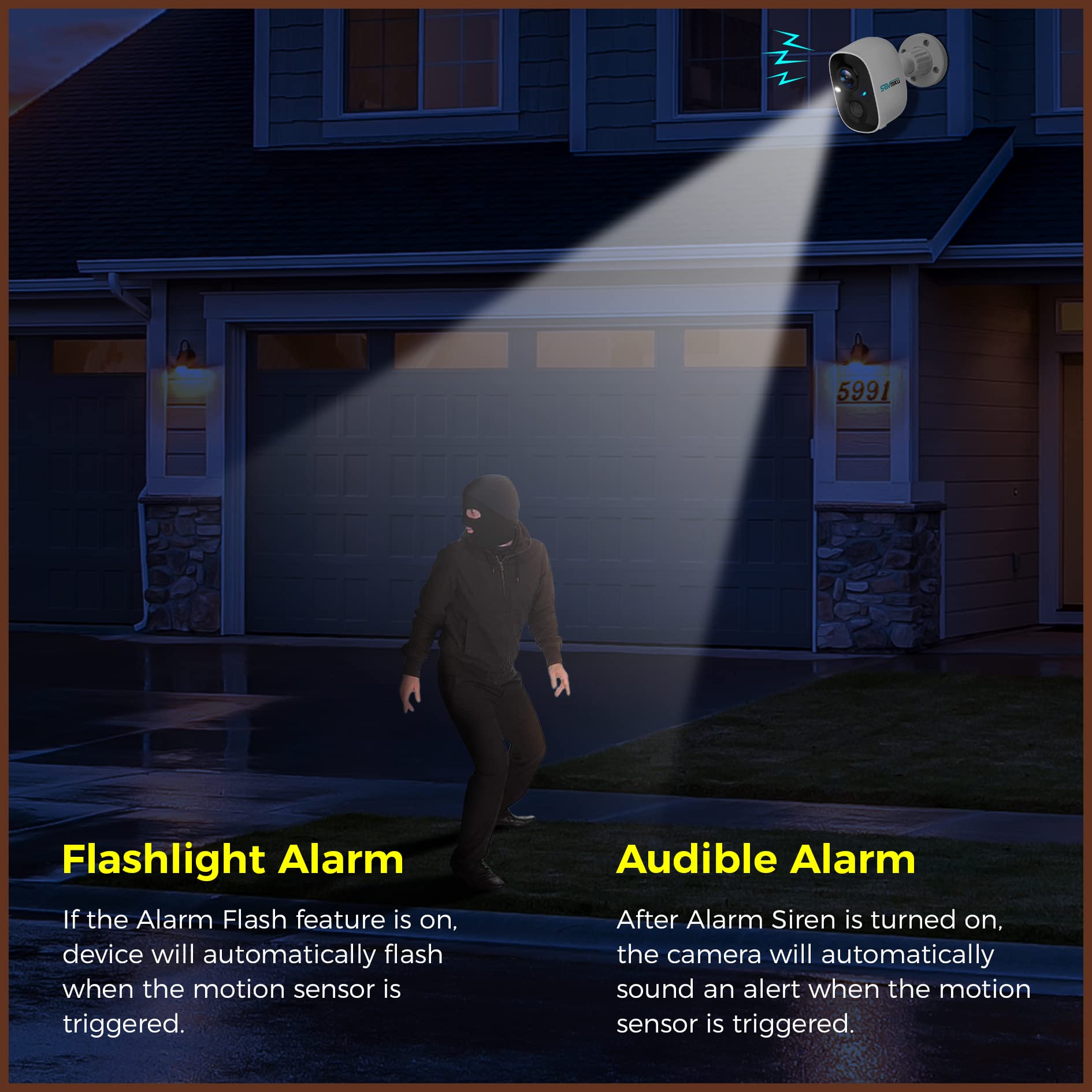 Sovmiku 2Cg6 Solar Security Camera Wireless Outdoor,Battery Powered,Easy To Setup,Pir Motion Detection,Two Way Audio, Audible Fl