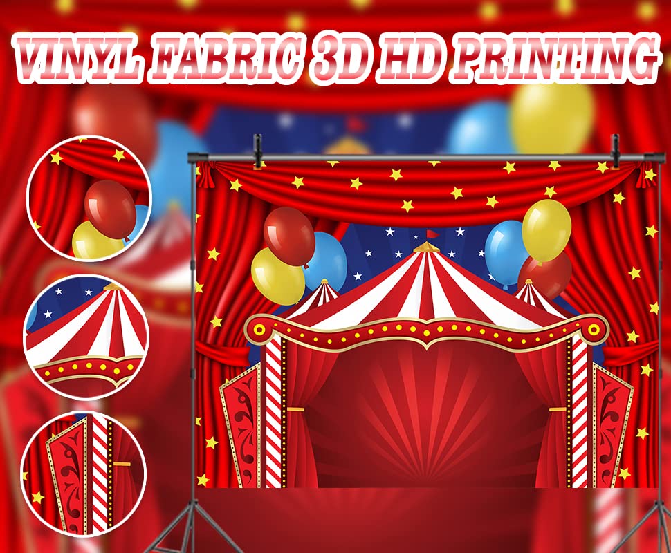 Cenven Circus Carnival Themed Backdrop Red Curtain Stars Birthday Party Photography Background Newborn Baby Shower Birthday Cake