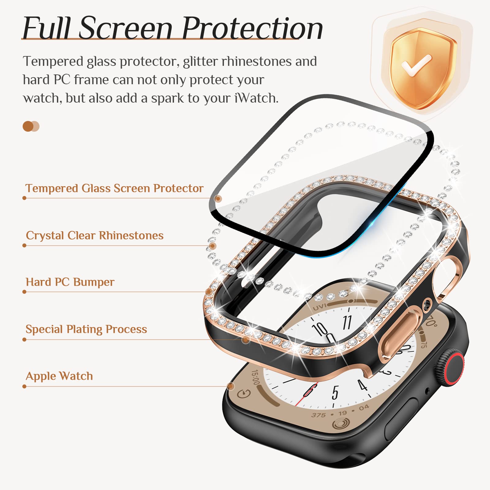 Goton 2 Pack Bling Case For Apple Watch Screen Protector 40Mm Se (2Nd Gen) Series 6 5 4, Women Glitter Diamond Rhinestone Bumper