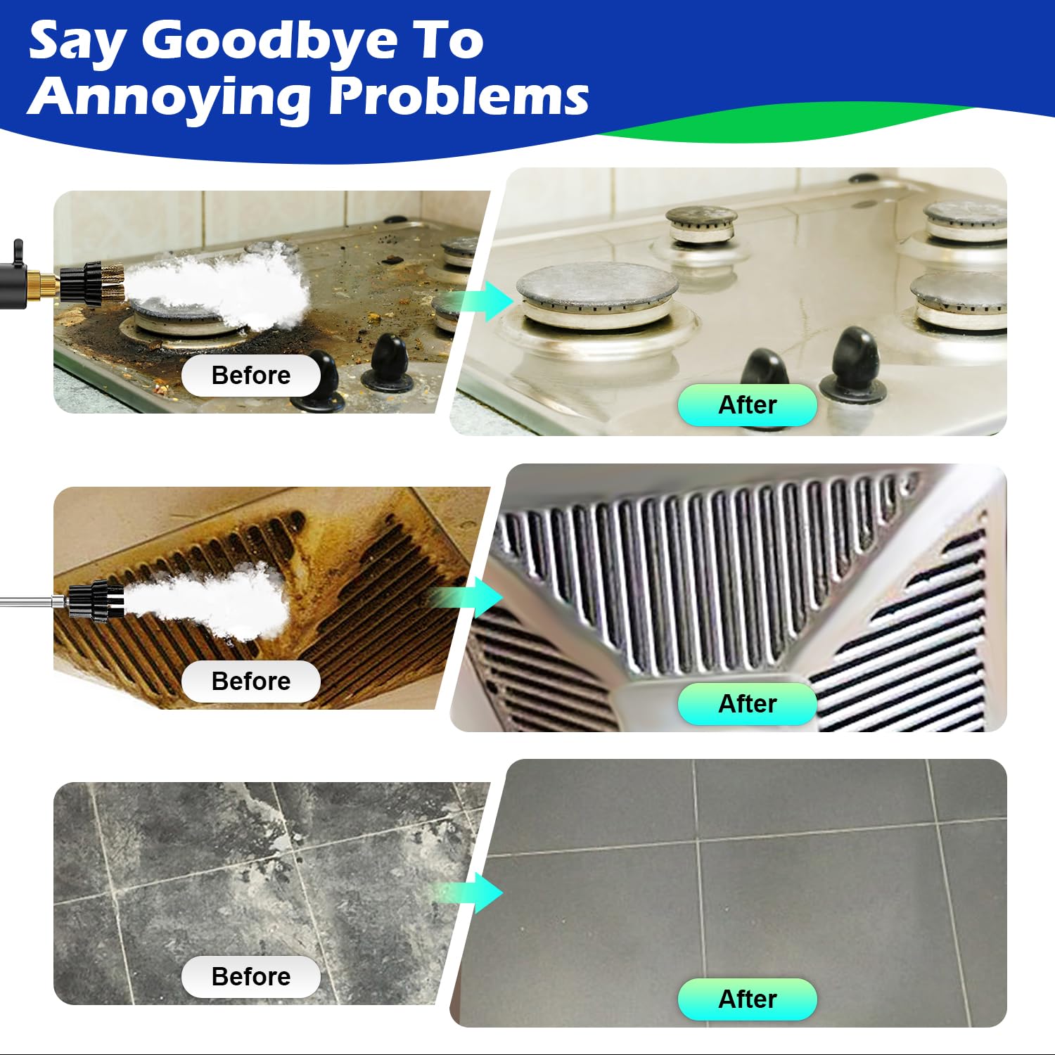 Flgocexs Handheld Steam Cleaner,2500W High Temperature High Pressure Steam Cleaner With 3 Brush Heads, Portable Steam Cleaner Wi