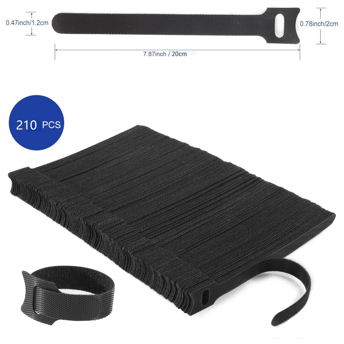 Nettbe 210 Pcs 8 Inches Reusable Cable Ties, Adjustable Cord Straps, Wire Organizer, Cord Wrap And Hook Loop Cable Management