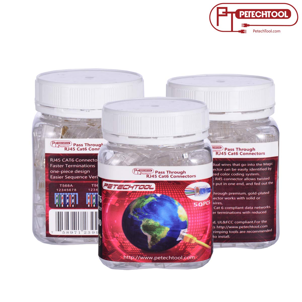 Rj45 23Awg Cat6A Cat6 Large Connector Gold Plated 8P8C Pass Through Plug Utp Network Ends For Unshielded Twisted Pair Solid Wire & Standard Cables | Transparent Passthrough Ethernet Insert(50Packs)