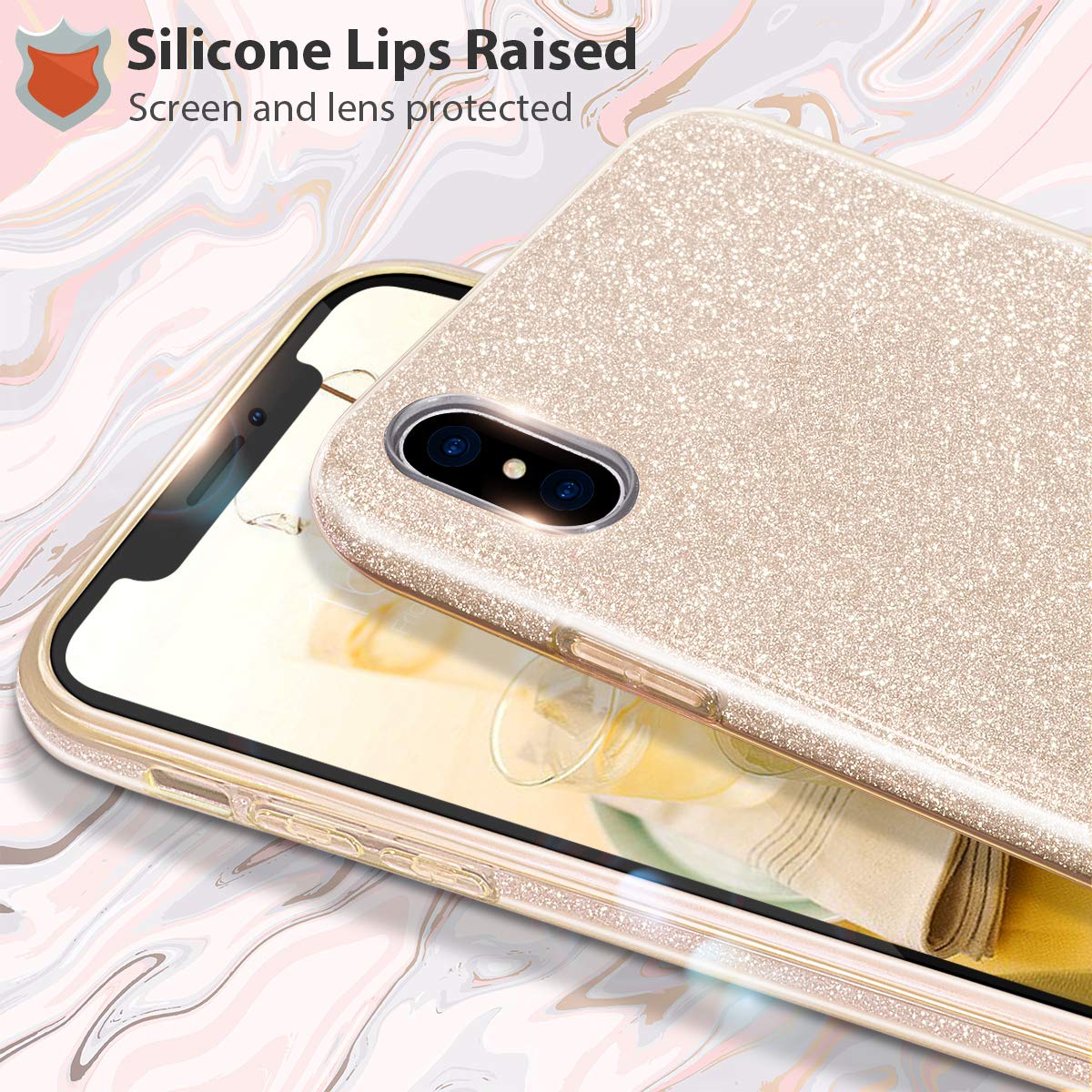 Mateprox Compatible With Iphone Xs Max Case Glitter Slim Shiny Sparkle Crystal Bling Cover Cute Girls Case (Gold)