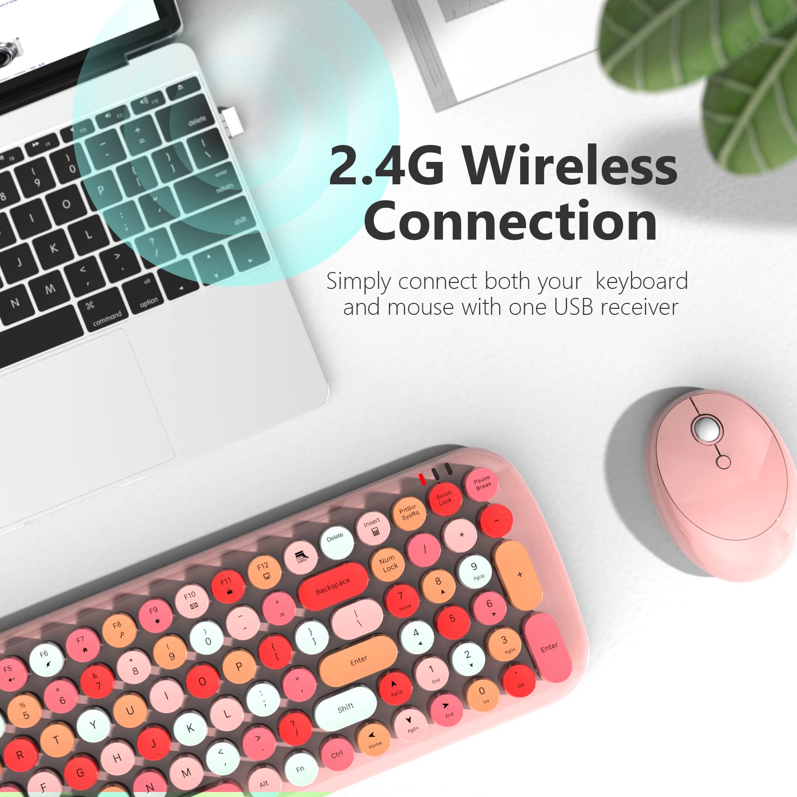 Wireless Keyboard And Mouse Combo, 2.4G Usb Retro Typewriter Wireless Keyboard With Number Pad And Slim Noiseless Wireless Mouse