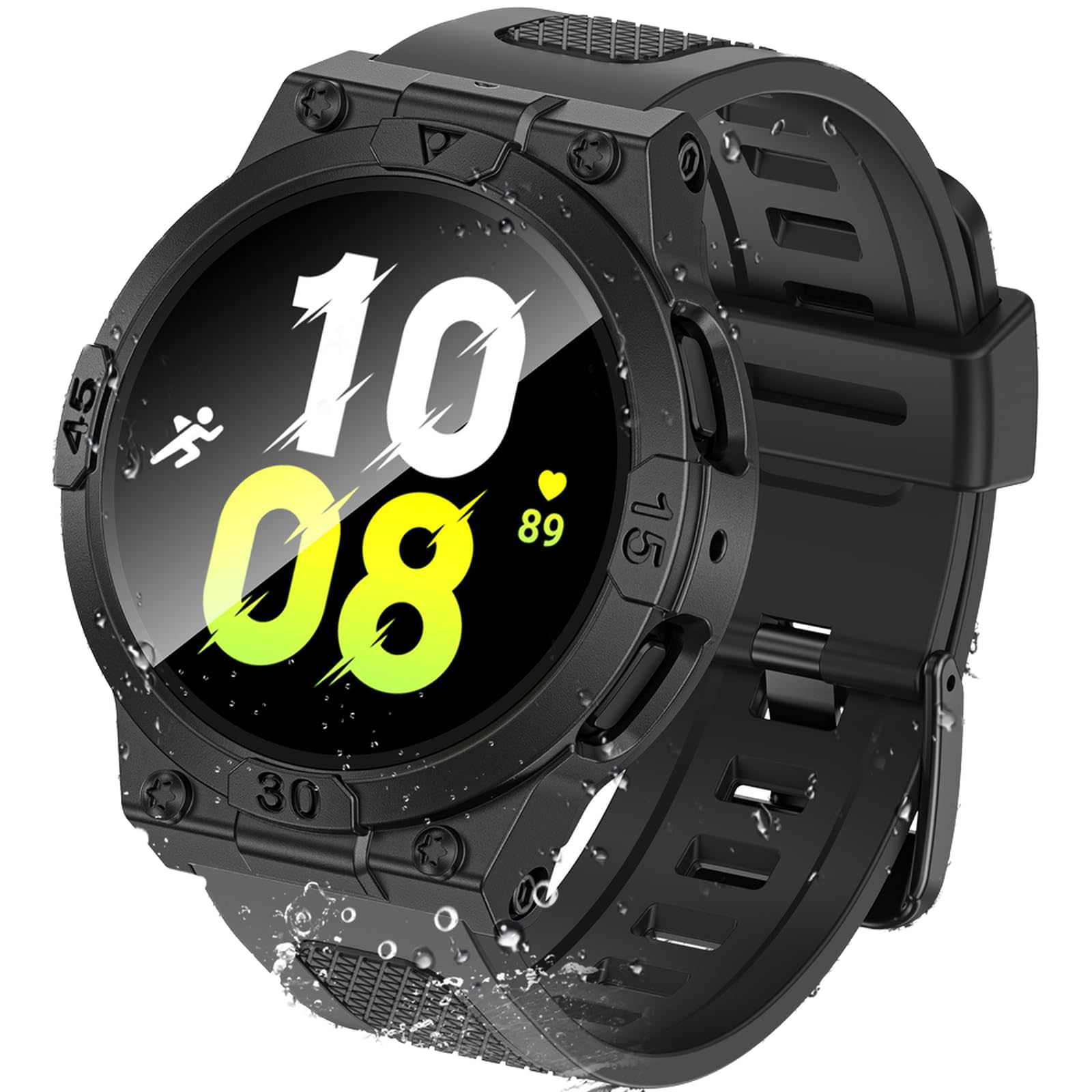 Goton 3 in 1 Waterproof Case and Band for Samsung Galaxy Watch 5 4 44mm, 360 Protective Hard PC with Tempered Glass Screen Prote